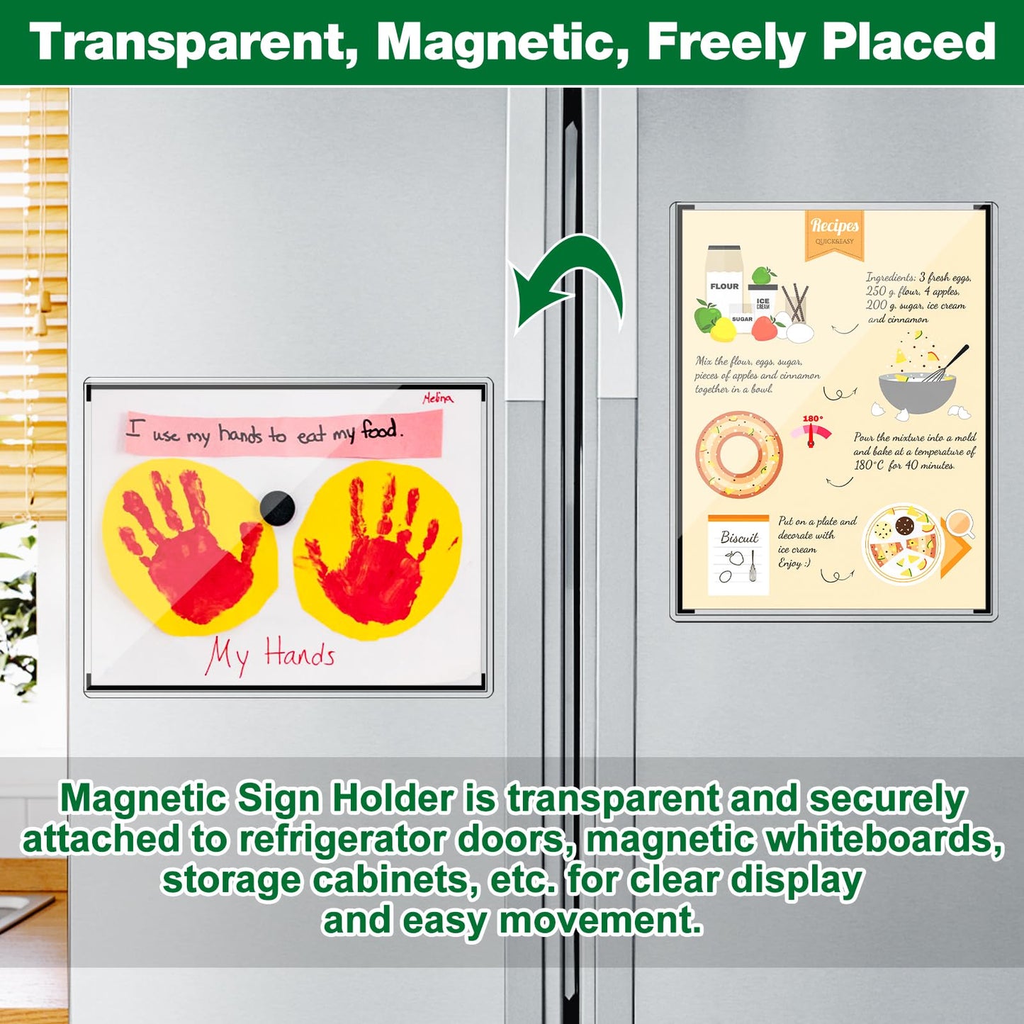 Meetory 12 Pcs 8.5'' x 11'' Rigid Magnetic Sign Holders, Clear Plastic Paper Holder with Magnet Borders for Fridge Suitable for Poster Letter Size, Perfect for Office, Home and Store Displays