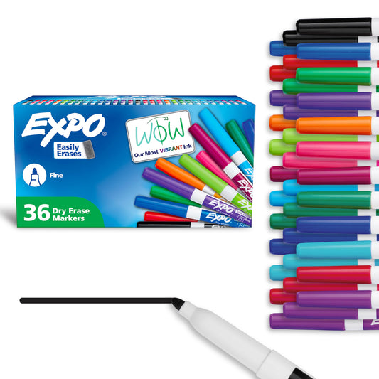EXPO Dry Erase Markers, Low Odor Ink, Assorted Colors, Fine Tip, 36 Count - Whiteboard, Calendar, Organization, Essential Supplies for Office, School, Classroom, Teachers