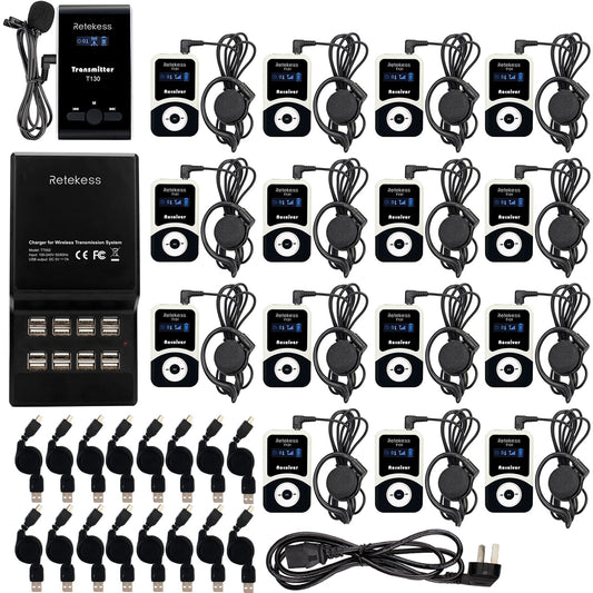 Retekess T130 Church Translation System, Tour Guide Audio System, High Sound Quality Reproduction, Walking Tour Headsets for Court,School (1 Transmitter 15 Receivers and 1 USB Charger)