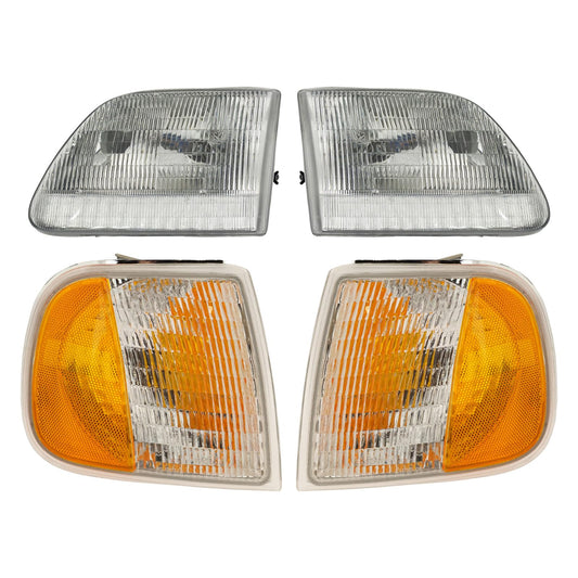 TRQ Headlight Assembly Set for 1997-2002 Ford Expedition, 1997-2003 F150, 1997-1999 F250, Model LKA55911, White