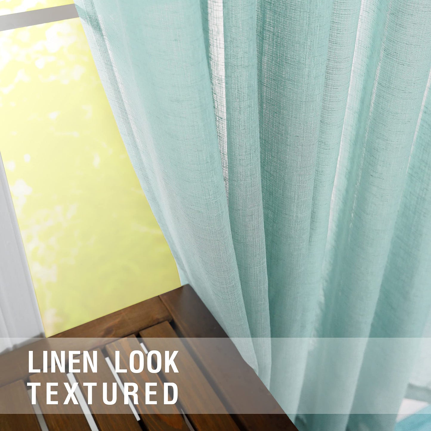 KOUFALL Aqua Curtains 63 Inch Length 2 Panels for Bedroom Matching Wall Bedding Semi Sheer Opaque Window Curtains for Bedroom,Seafaom/Retro Mint Green