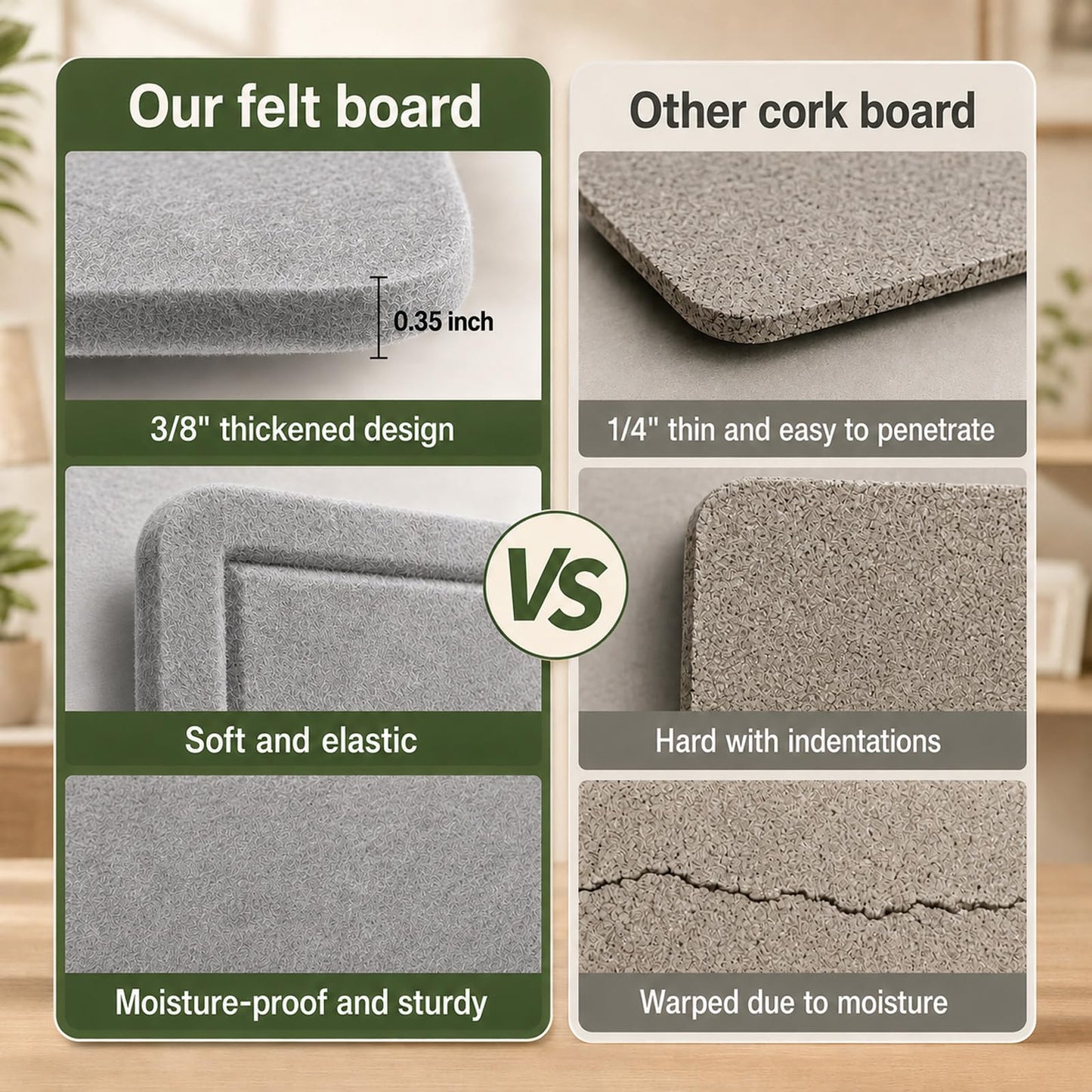 Felt Bulletin Board for Wall 24" x 18" Unfolded Size, Small Frameless Felt Pin Board, Soft Cork Board Alternative for Office, Home Planning, Notes, Photos & Wall Decor, Foldable Shipping, Easy Install