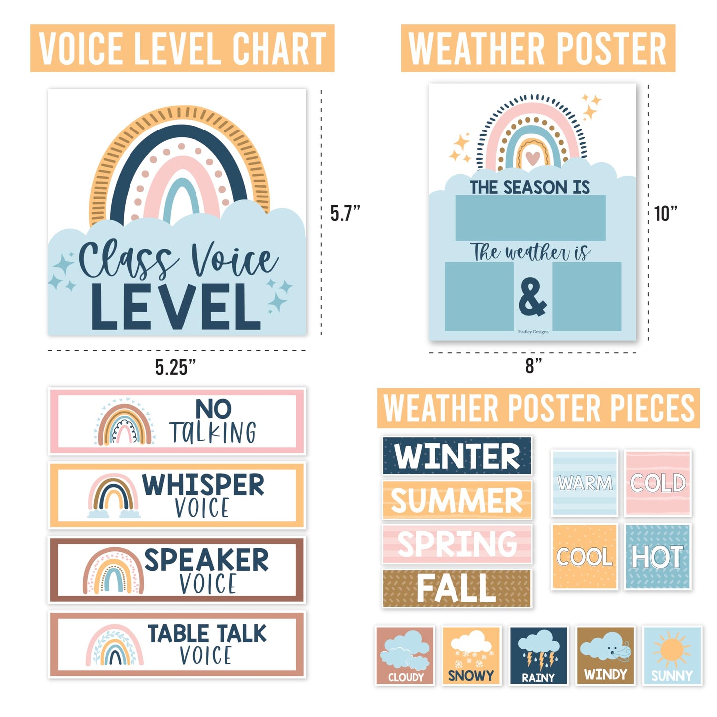 Hadley Designs Classroom Calendar Set Bulletin Board Decorations - Boho School Calendar for Classroom Decor, Kindergarten Preschool Elementary Teacher Must Haves, Homeschool & Daycare Essentials