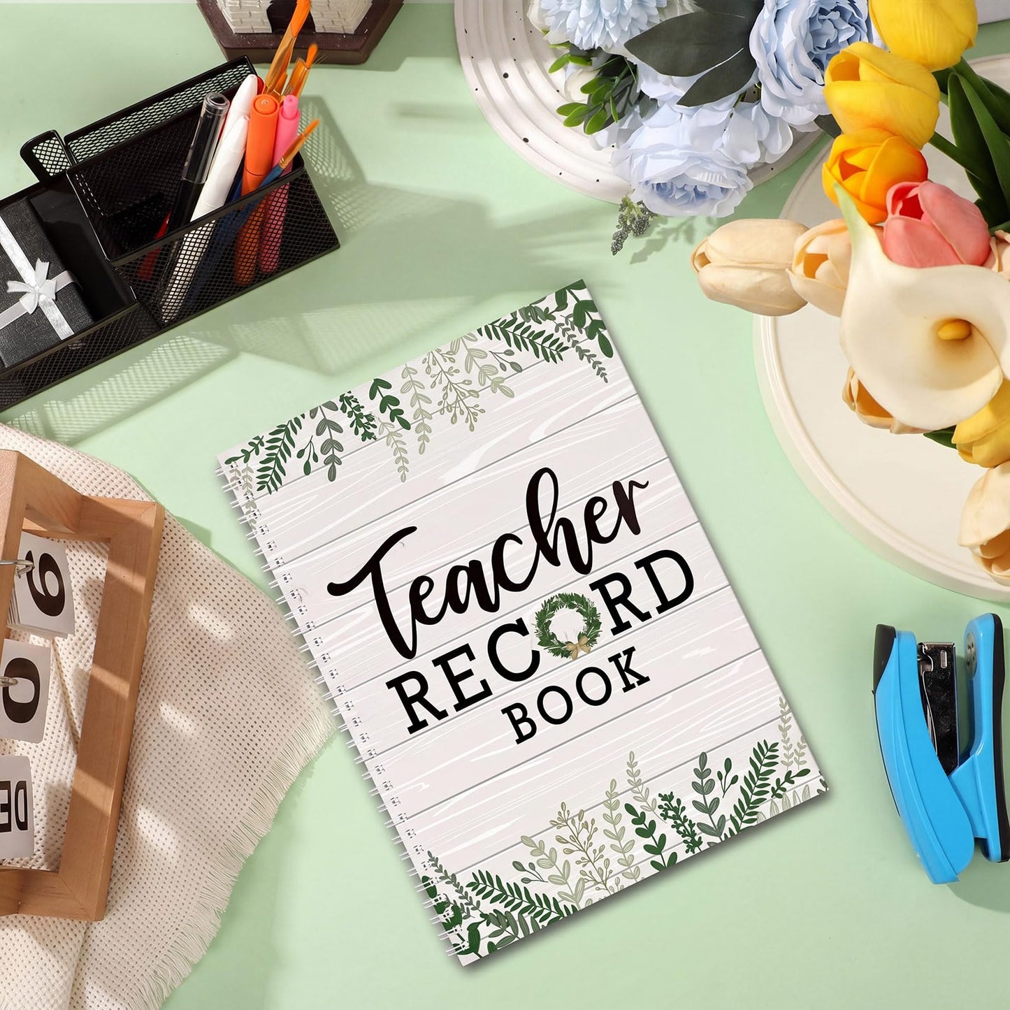 Fuyoooo Farmhouse Teacher Record Book Teacher Grade Books 2026-2027 Spiral Bound Record Planner 2026 Class Grade Book Office Favors for Classroom Attendance Decoration Double Sided