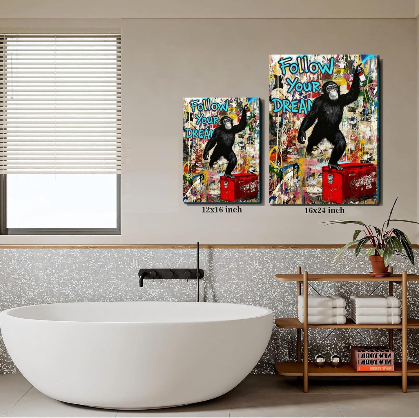 16x24 Graffiti Street Art Gorilla Canvas Wall Decor Urban Pop Funny Picture Monkey Framed Gallery Street Posters Teen Boys Bedroom Pictures Kids Room Prints Men Office Home Decoration
