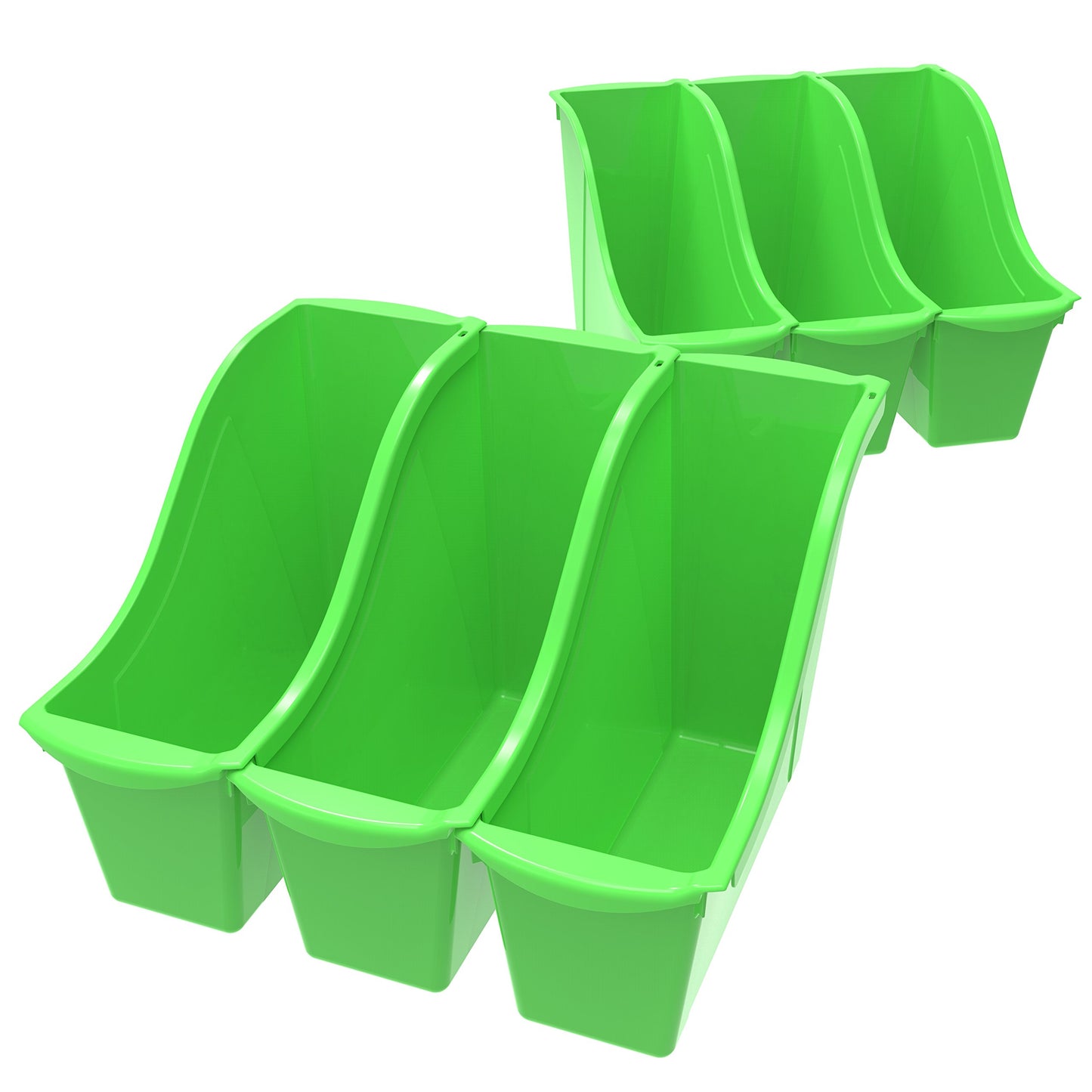 Storex Small Book Bin – Interlocking Plastic Organizer for Home, Office and Classroom, Green, 6-Pack (71111C06C)