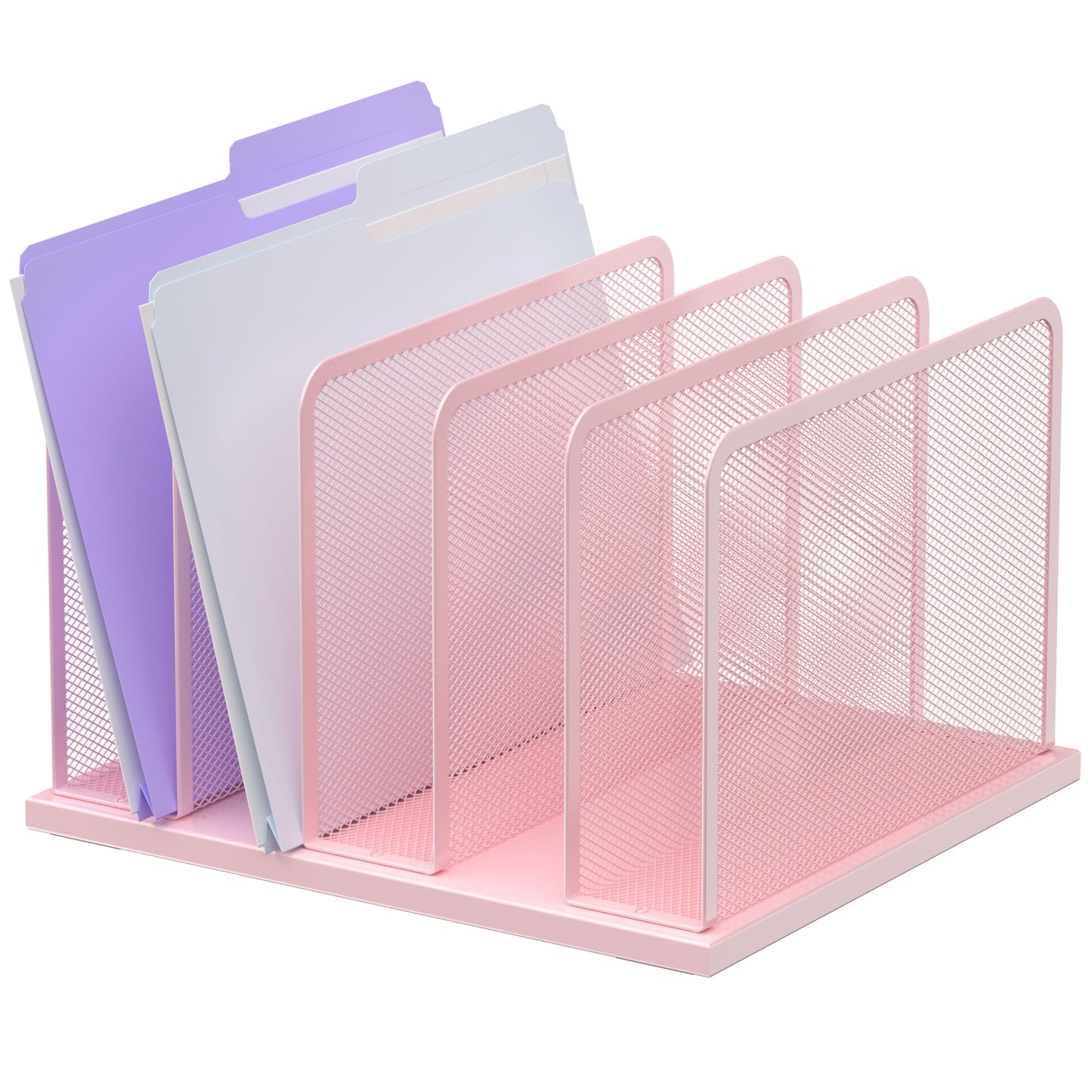 Kuntine.B Desk File Organizer Upright Mesh Desktop Organizer File Sorter Office Organization File Holder for Home, Office & Classroom (Pink, 1 Pack 5-Section)
