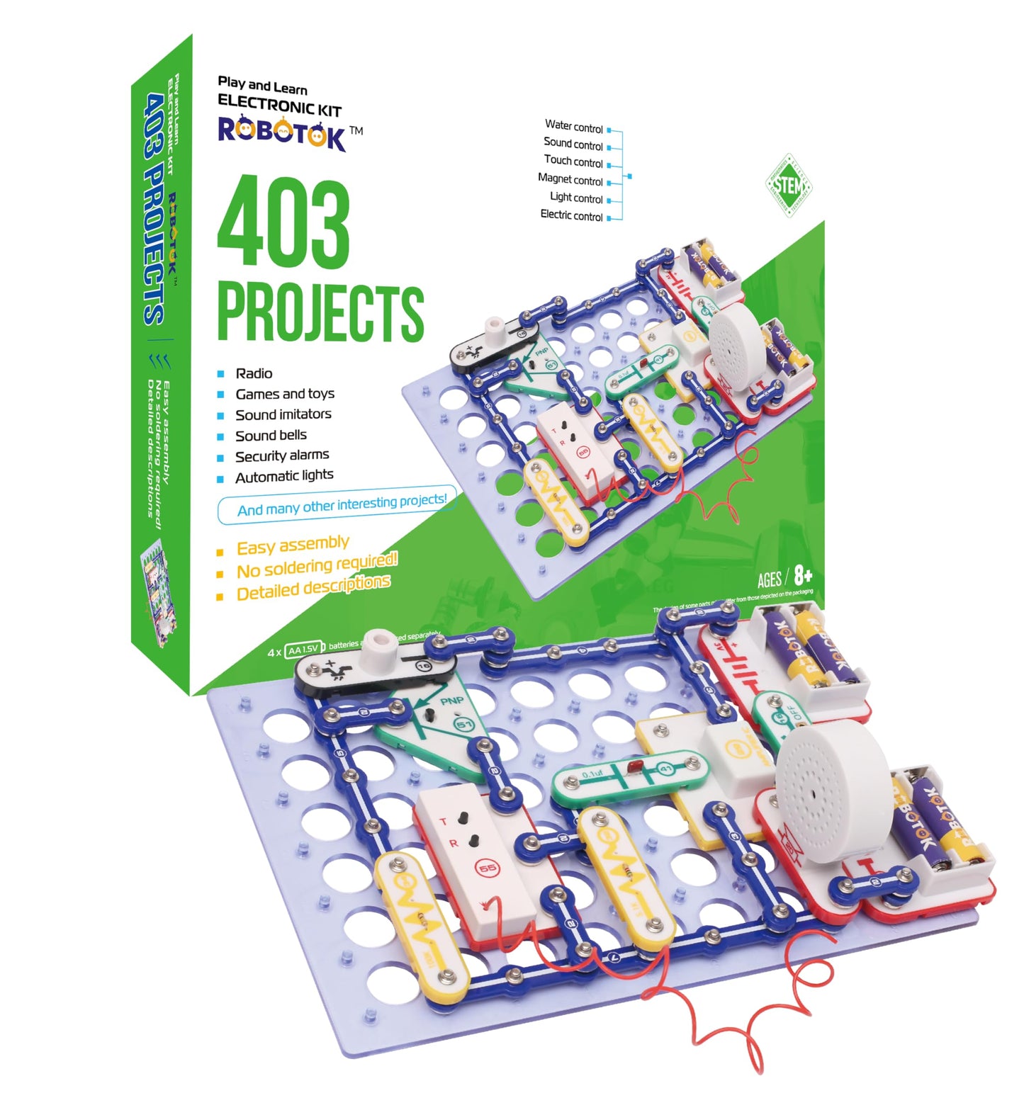 STEM Electronics Circuit Kit for Kids, Over 403 Projects, DIY Electronic Building Blocks, Science Experiment Kit, Educational Toy for Ages 8+ (Mixed Color, 403)