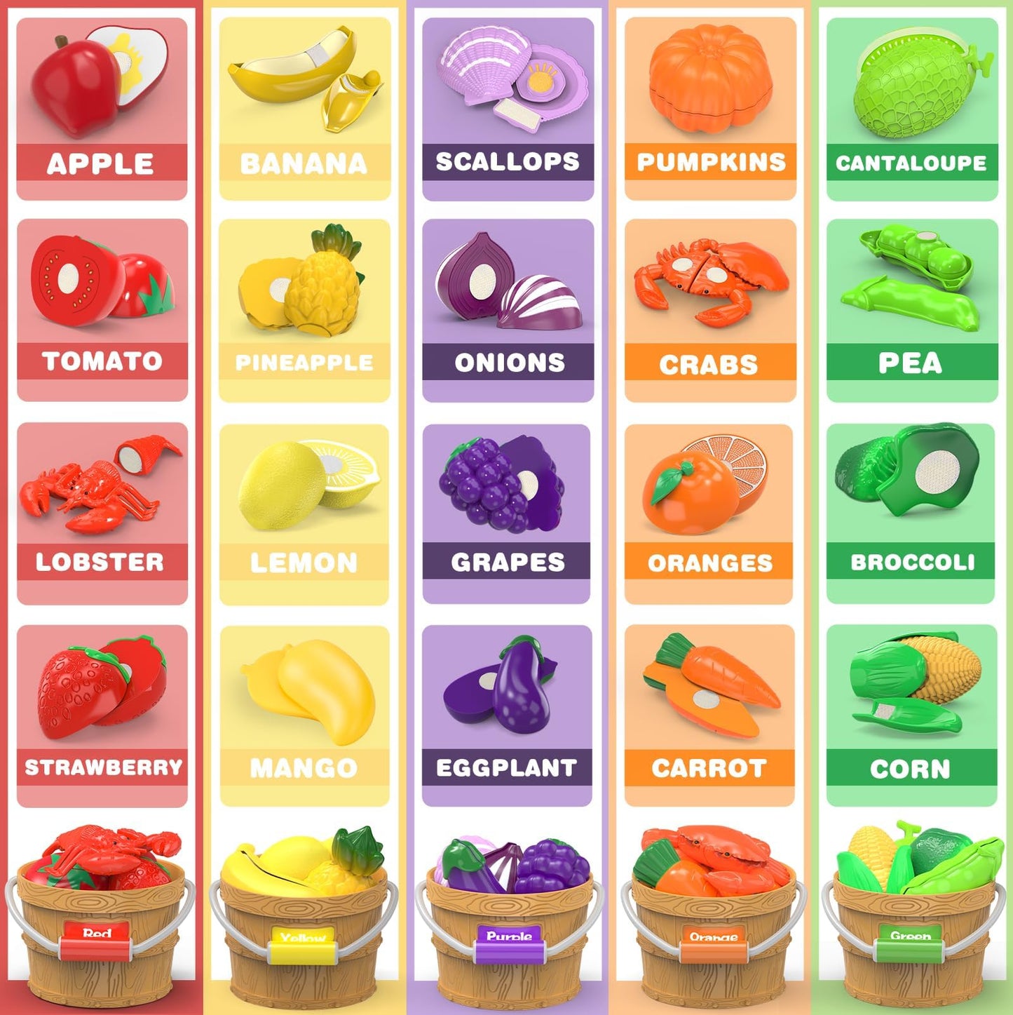 Cutting Play Food Toys for Kids, Pretend Play Kitchen Accessories, Cutting Food Sorting Toy, Fake Fruits/Vegetables Set with Shopping Storage Basket, Plastic Board and Knife, Birthday Gift