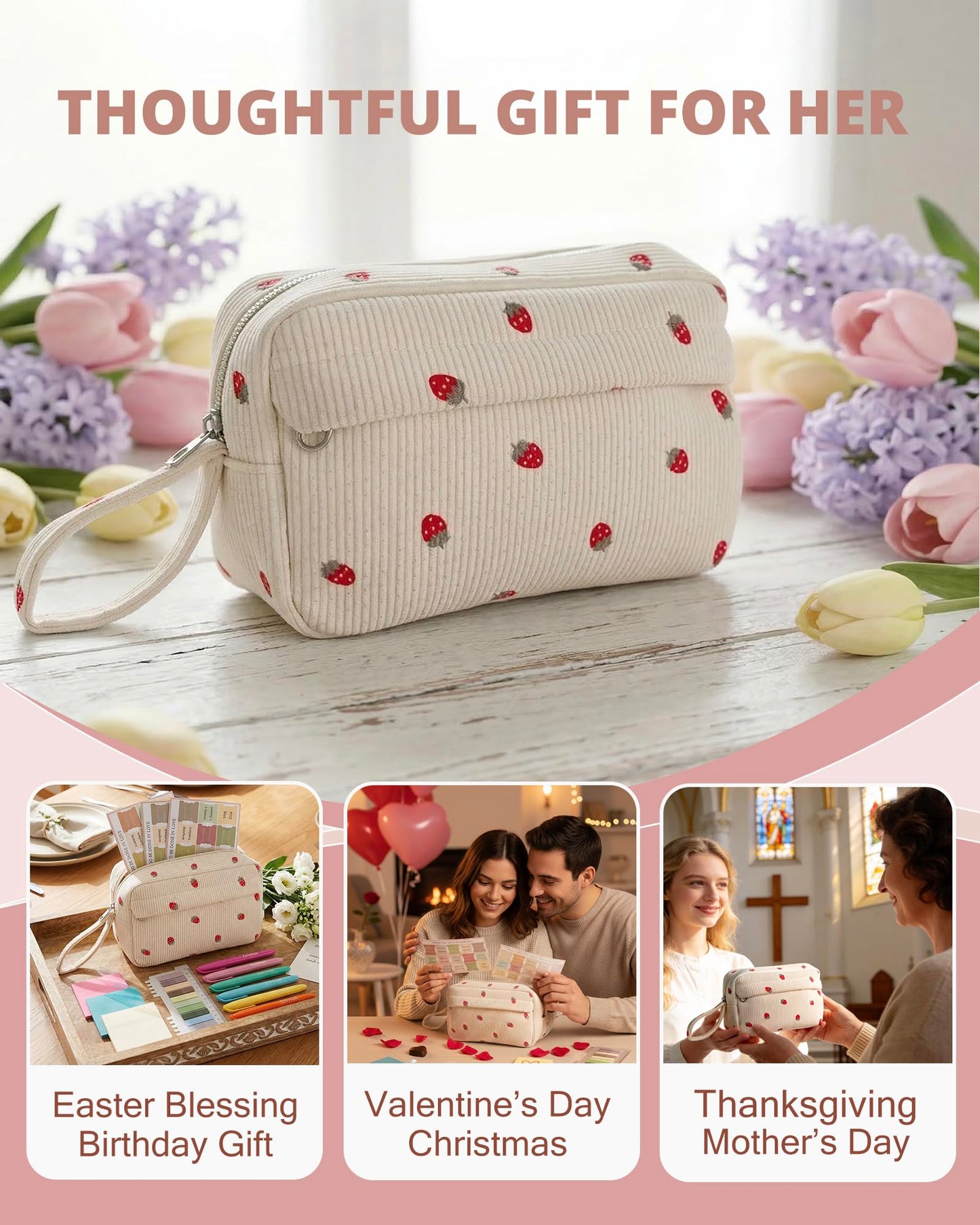Envysun Bible Study Supplies Journaling Kit for Women - Bible Annotation Kit with No Bleed Highlighters, Tabs & Pen Case - Starter Christian Gift for Daily Devotion & Note Taking (Beige Strawberry)
