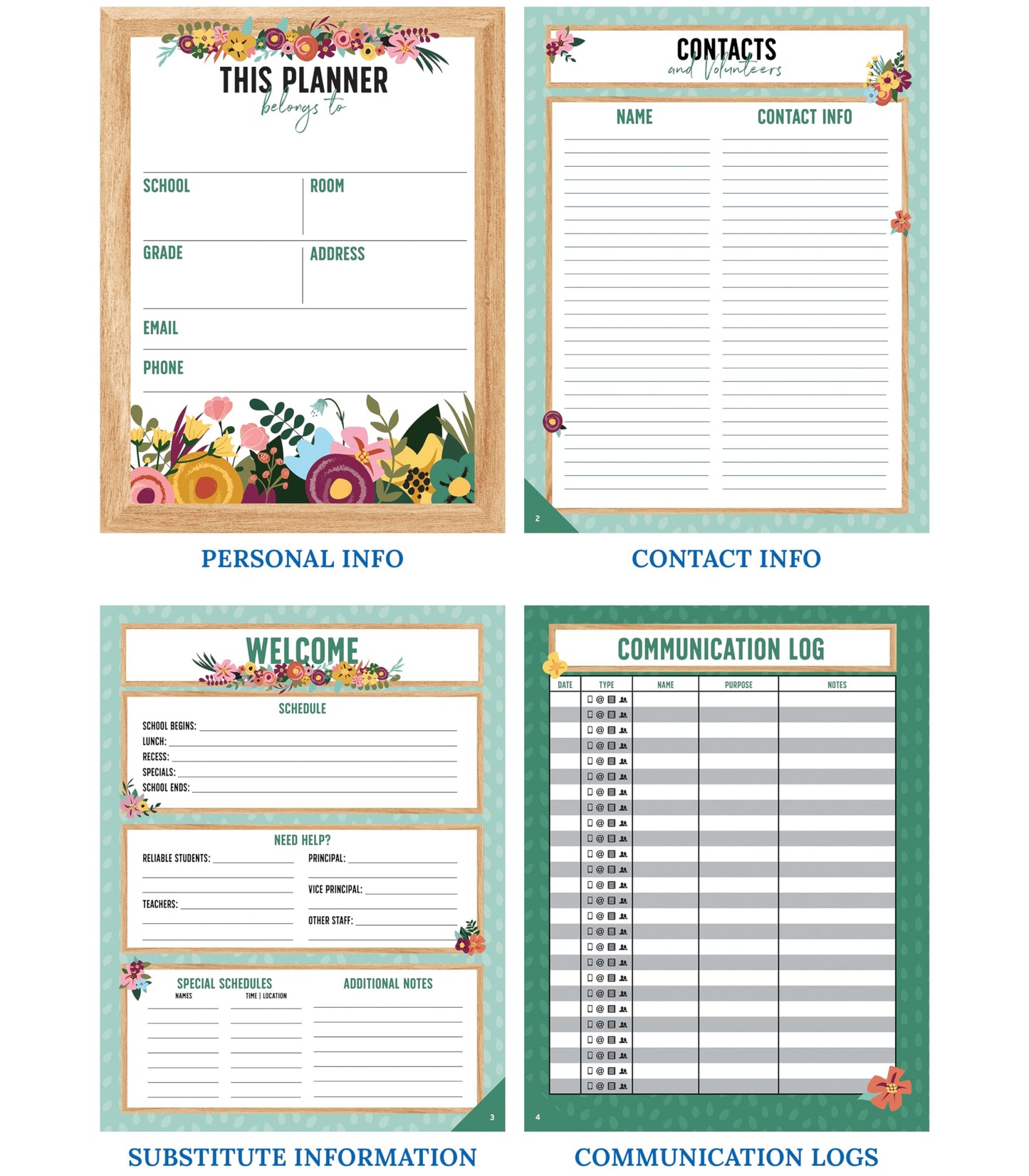 Carson Dellosa Grow Together Teacher Planner, 2026-2027, 8" x 11" Green Spiral Bound Lesson Plan Book With Stickers, Checklist, Notes, Garden Theme School Supplies for Classroom Organization