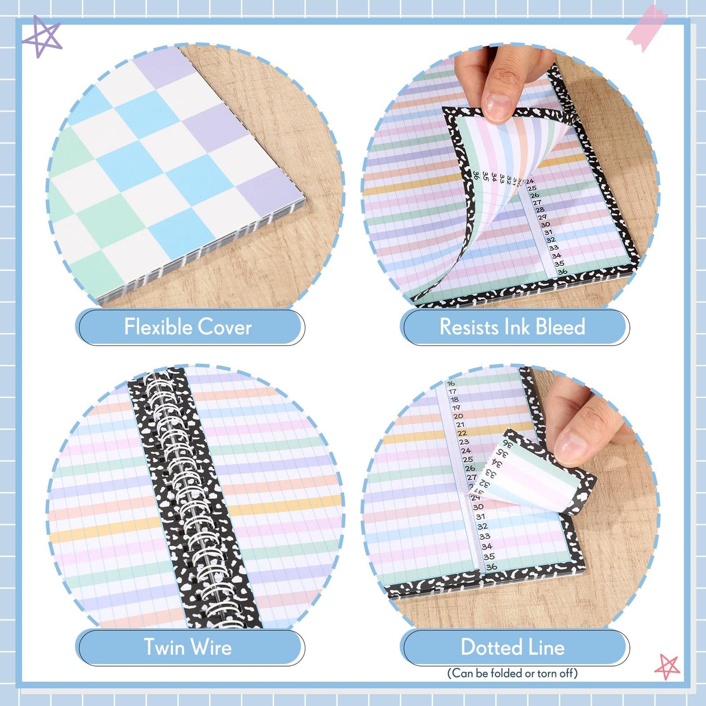 Fuyoooo Teacher Record Book 2026-2027 Teacher Grade Books Spiral Bound Record Planner 2026 Class Grade Book Office Favors for Classroom Attendance Planner Decoration Double Sided(Pastel, Checkered)