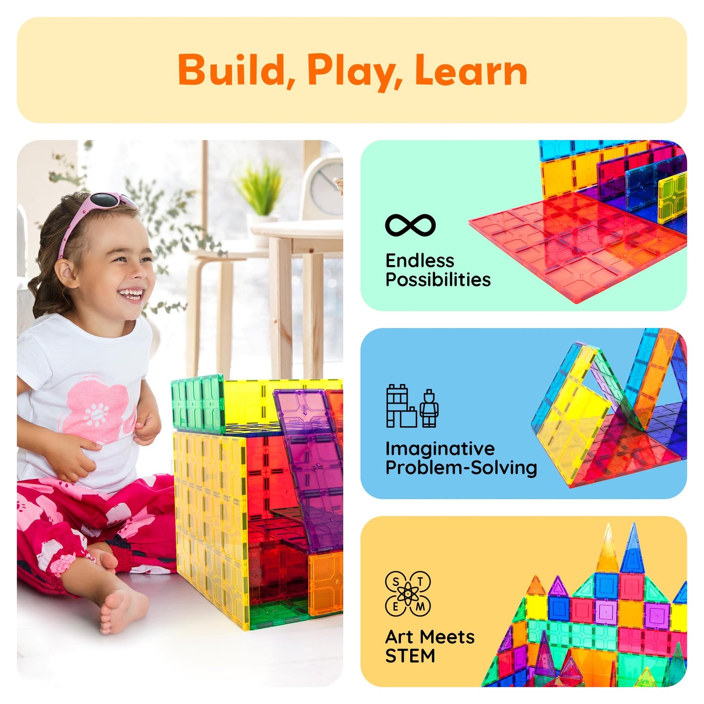 PicassoTiles Magnetic Building Block Tiles Supersize Stabilizer Base Toy Large Size Magnet Tile Plate Jumbo XL Add On Durable Foundation Compatible Education Construction STEM Learning Stacking Set