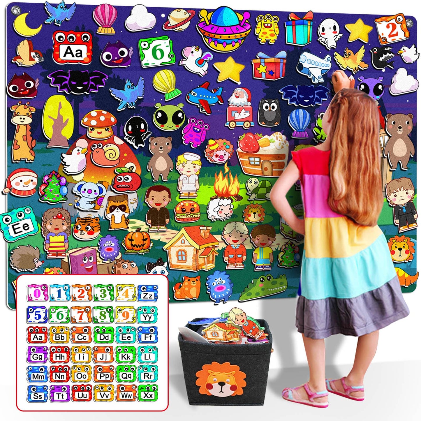 200Pcs Felt Story Board Set with Storage Bag Preschool Teaching Wall Flannel Busy Board Bonfire Party Themed Early Learning Interactive Play Toys Wall Hanging Gift for Toddlers Kids 40 X 28 Inch