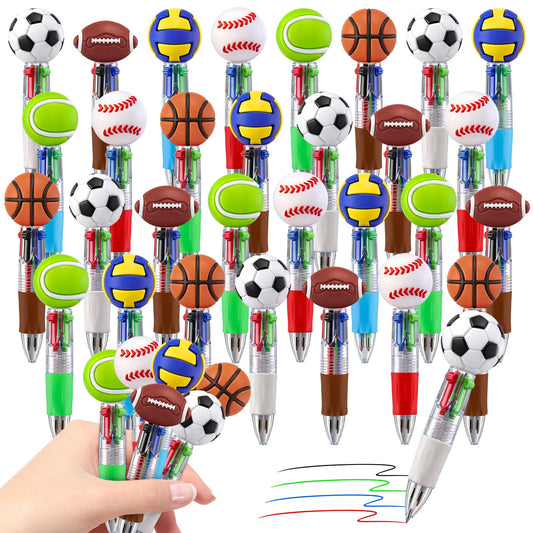 CZWZ 30Pcs Mini Multicolor Pens in One 4-in-1 Cute Pens Bulk for Kids, Ballpoint Pen for Birthdays and Children's Parties, Fun Gifts Assorted Ink Kawaii Pen(Sports)