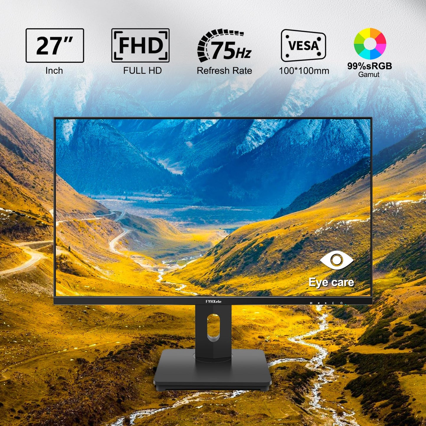 FYHXele 27 Inch Touchscreen Monitor, IPS FHD 1080P Touch PC Display, 75Hz, LED Backlit Multi-Touch Monitor, VESA, HDMI & VGA & USB Computer Touch Screen for Gaming, Business, Warehouse, Bar, Gym