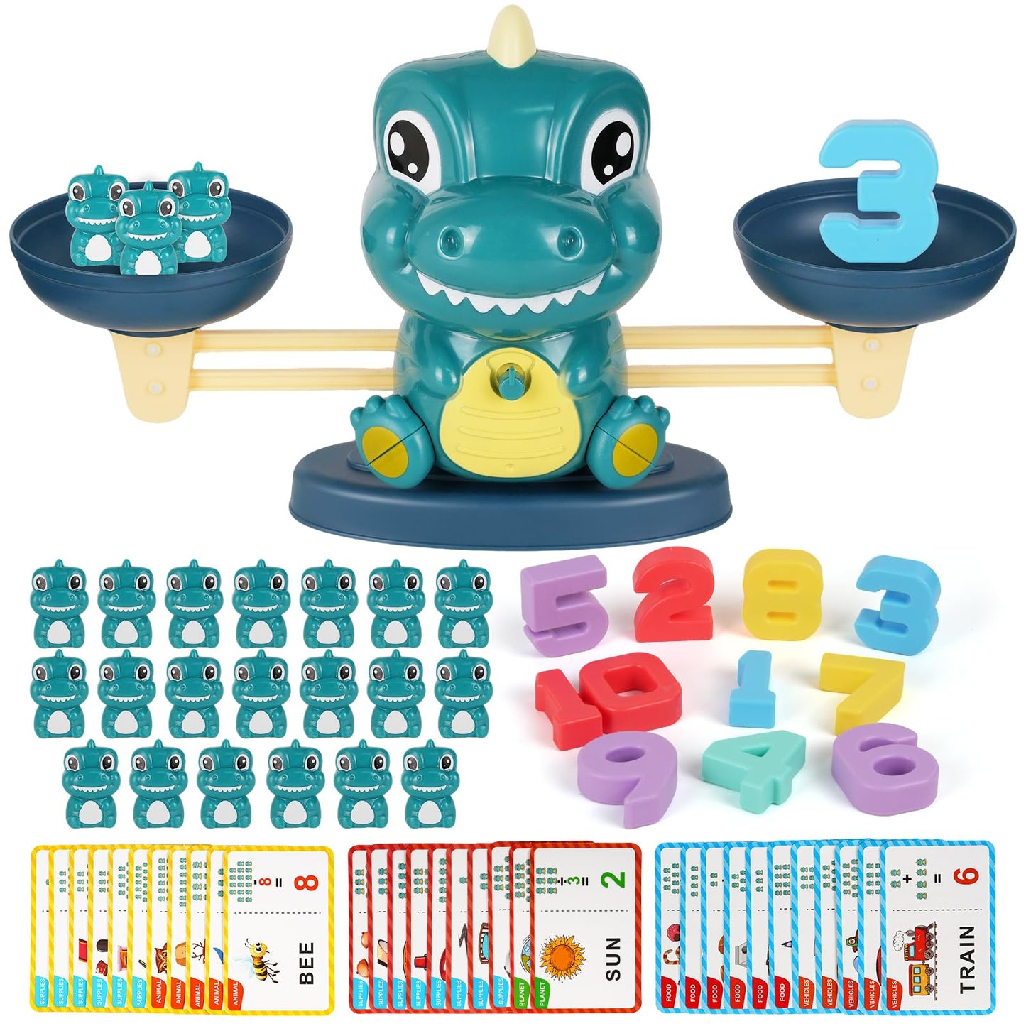 ISMETACU Dinosaur Balance Toy for Kids – Montessori Math Game and Counting Tool for Preschool Learning, Educational Activity Set for 3 Year Old and Up, Cool Classroom Must-Have