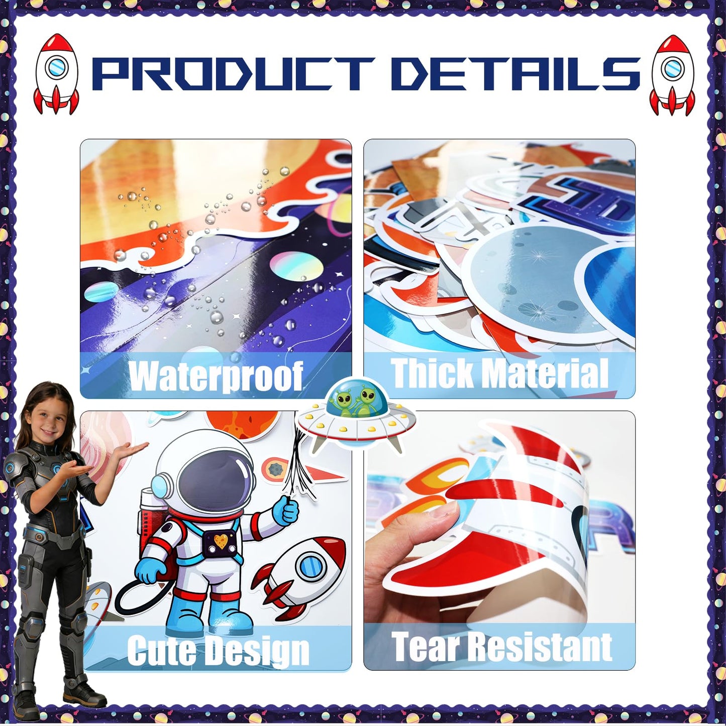 Outer Space Bulletin Board Decorations Set with Borders Space Theme Solar System Motivational Cutouts Decor for Teachers Astronaut Bulletin Board for Class School Classroom Chalkboard Wall Decor