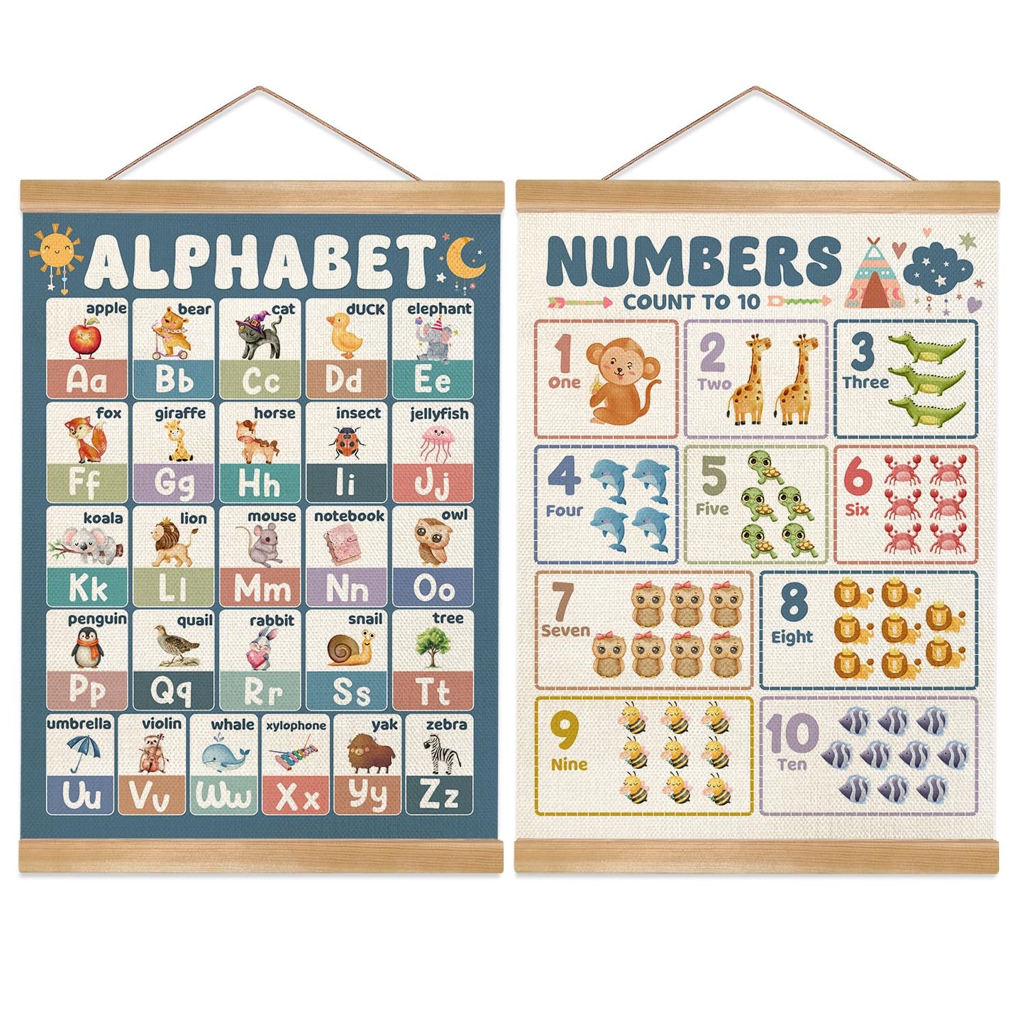 Alphabet Numbers Educational Wall Art Decor for Nursery,ABC and 1-20 Numbers Canvas Print Poster for Preschool, 1-6 Toddler Learning Poster for Classroom Playroom,Kids Room Decor14x18.5inch (2, Sage green)