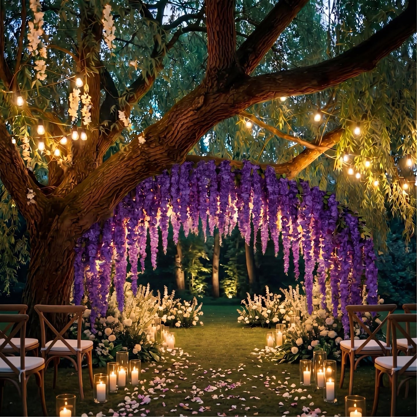 Giegxin 26 Pcs 3D Wisteria Tree for Classroom Room Ceiling Wall Decor Bulletin Board Large Wisteria Garland with 5 Metal Mesh Panel Artificial Fake Hanging Flower Wedding Backdrop(Purple)