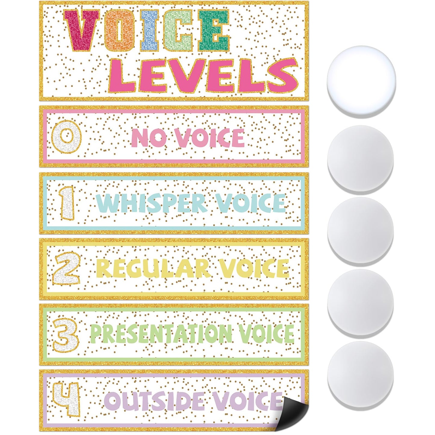 Glooglitter 5 Pcs School Magnetic Voice Level Chart Poster and Push Light Boho Classroom Decor LED Tap Light Chart Noise Voice Level Rules Sign for Classroom Teachers Back to School Supplies