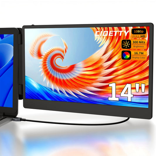 CIDETTY Laptop Screen Extender, 14" Dual Portable Monitor FHD 1080P IPS, USB-C/HDMI Plug & Play Travel Screen for 13-17" Laptops, Compatible with Wins/Mac/Chrome/Switch/Android