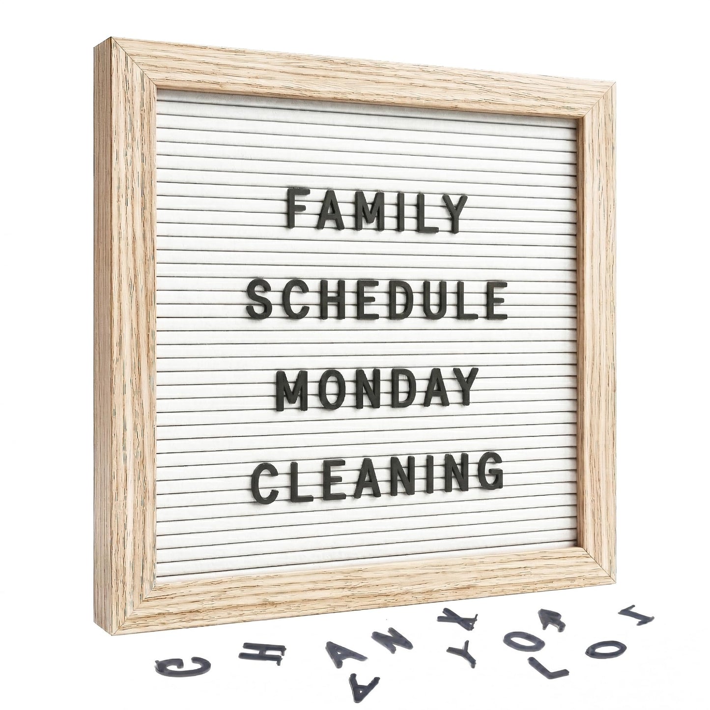 C CRYSTAL LEMON White Felt Letter Board 10x10 Inch with 336 Letters, Numbers & Symbols, Wood Frame Message Board with Easel Stand & Wall Hanger for Home, Office, Classroom & Announcements