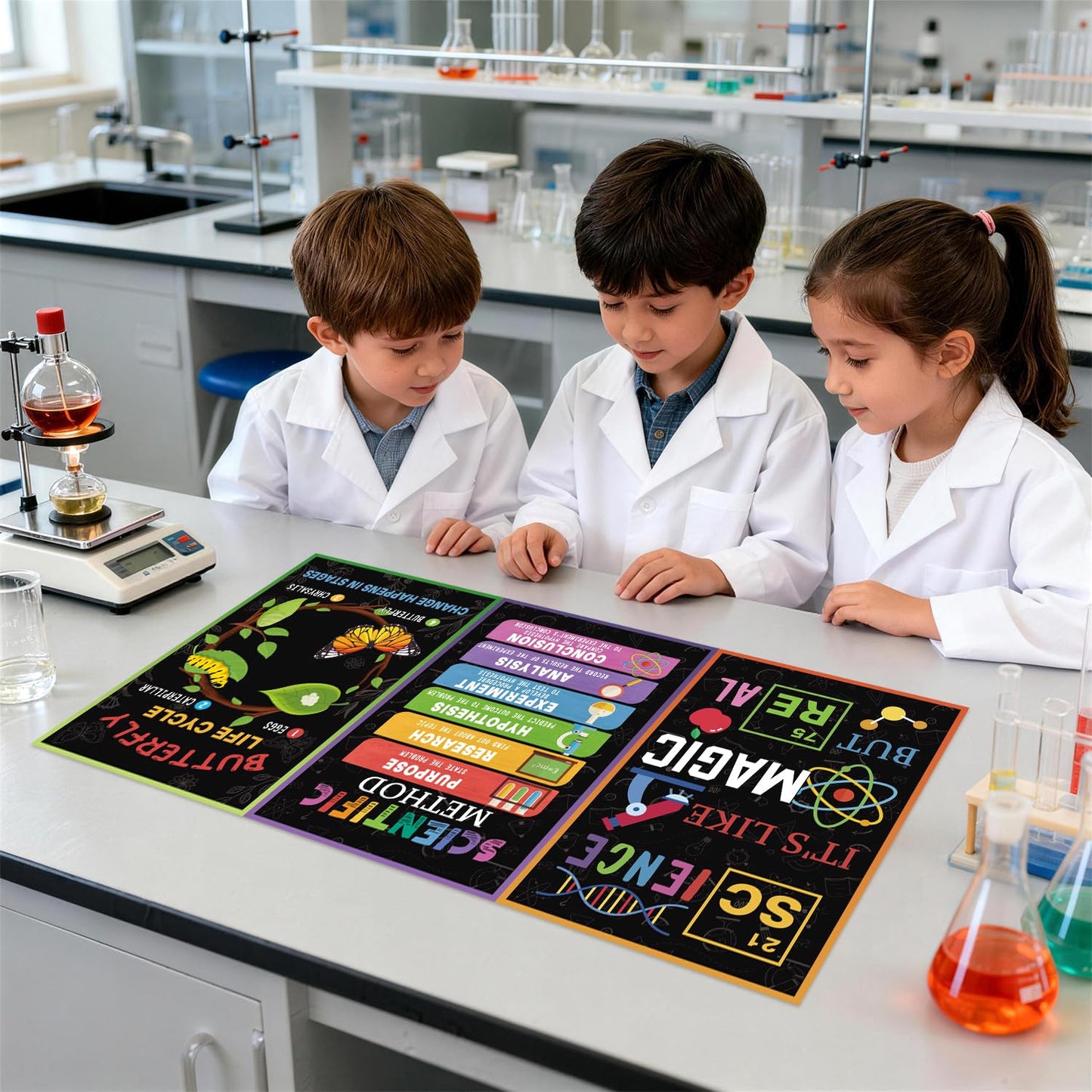SEOIFUNG 12 PCS Science Classroom Posters Set (11x17, Laminated) - Inspirational Science Biology Learning Charts for School Hallways Bulletin Board Wall Decor, Scientific Method, Periodic Table
