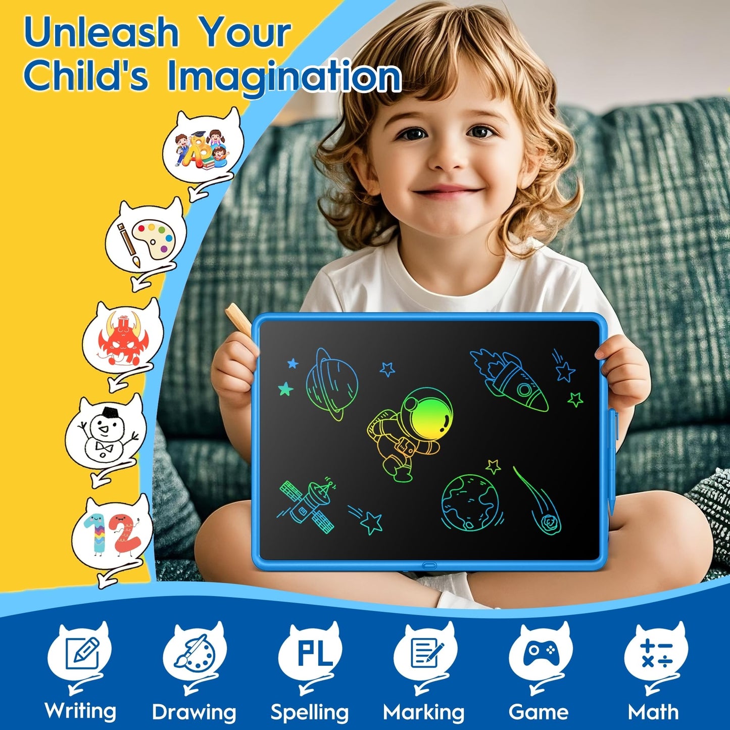 Kids Gifts Ideas, 20 Inch Large LCD Writing Tablet for Kids,Reusable Kids' Math Practice Toys – Fun & Educational,Rechargeable Drawing Toy for Boys and Girls,Creative Birthday Gifts for 3+ Years Old