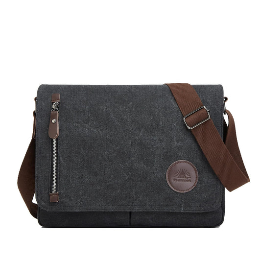 ZHIERNA Canvas Satchel Messenger Bag for Men Women, Vintage Shoulder Crossbody 13.3" Laptop Bag for Work Travel (Black)