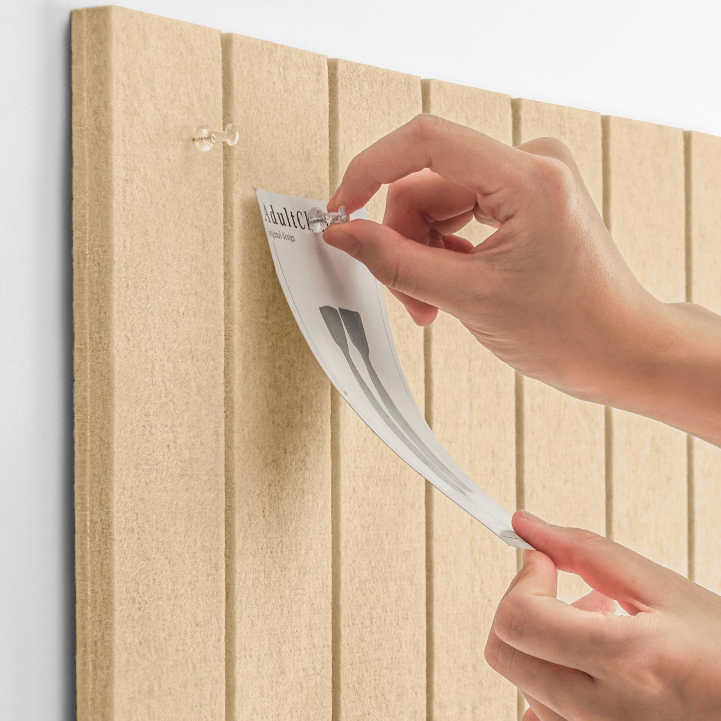 Lightomorrow Bulletin Board, 24 x 18 inches Felt Board Decorative Pin Board, 4' x 3' Cork Board Alternative for Wall, Foldable Photo Board with 20 Pushpins - Beige Brown Stripes