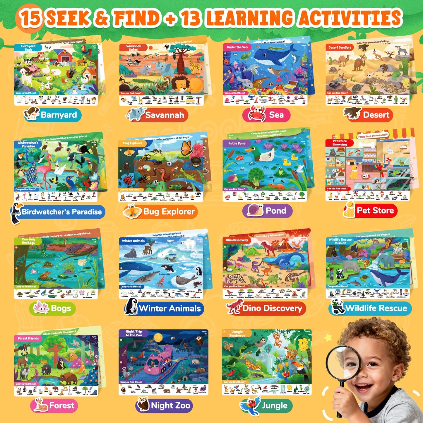 JoyCat Seek & Find Game Book - Animal Preschool Learning Activity for Toddlers & Kids, Travel Activities Toys for Road Trip Car Airplane, Christmas Toys, Educational Gifts for Boys Girls Ages 3-5