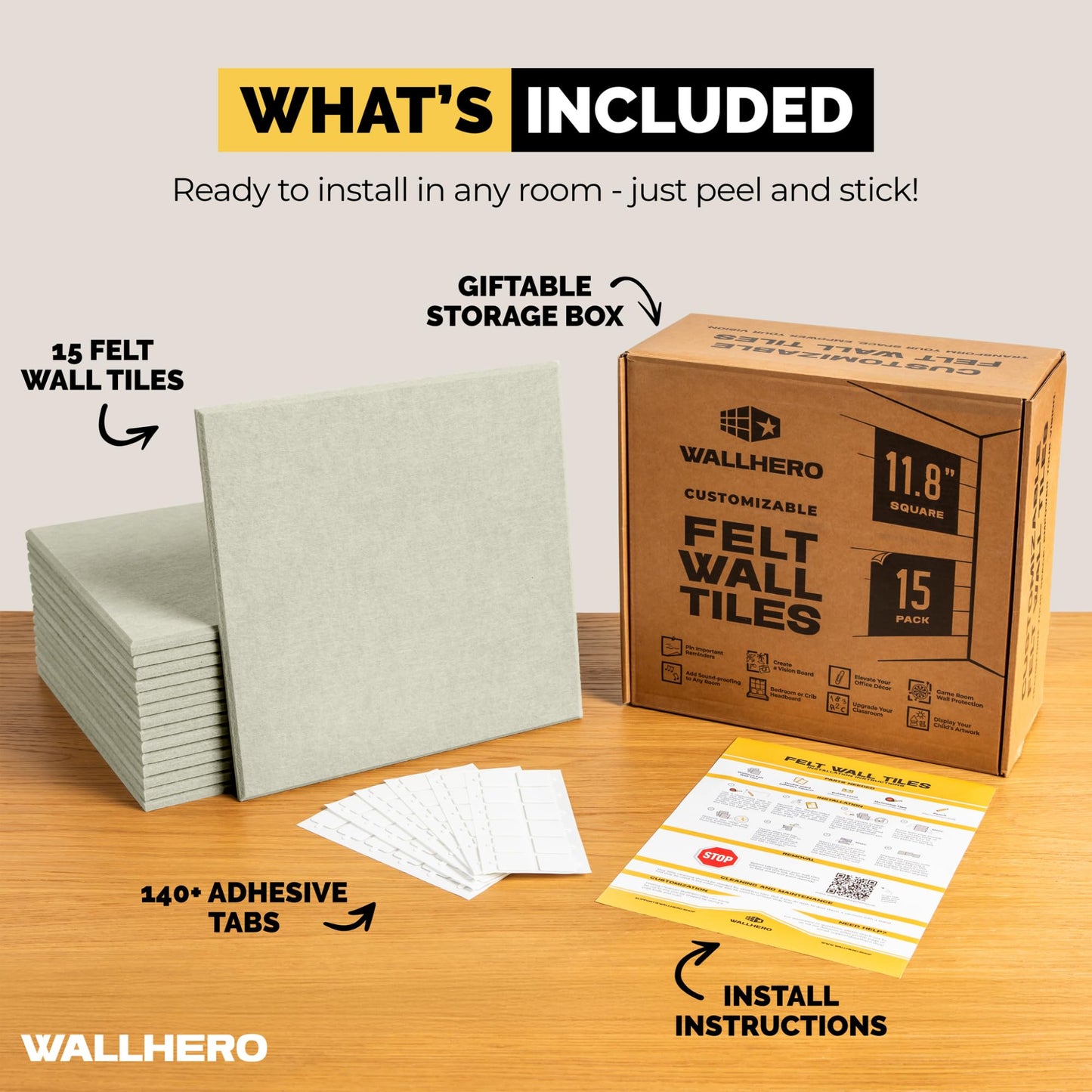 WALLHERO Corkboards for Wall, 59"x36" | 15 Pack | Cork Board Squares, Pin Up Board, Office Board for Wall, Big Bulletin Board, Cork Roll with Adhesive Backing (Sage Green)