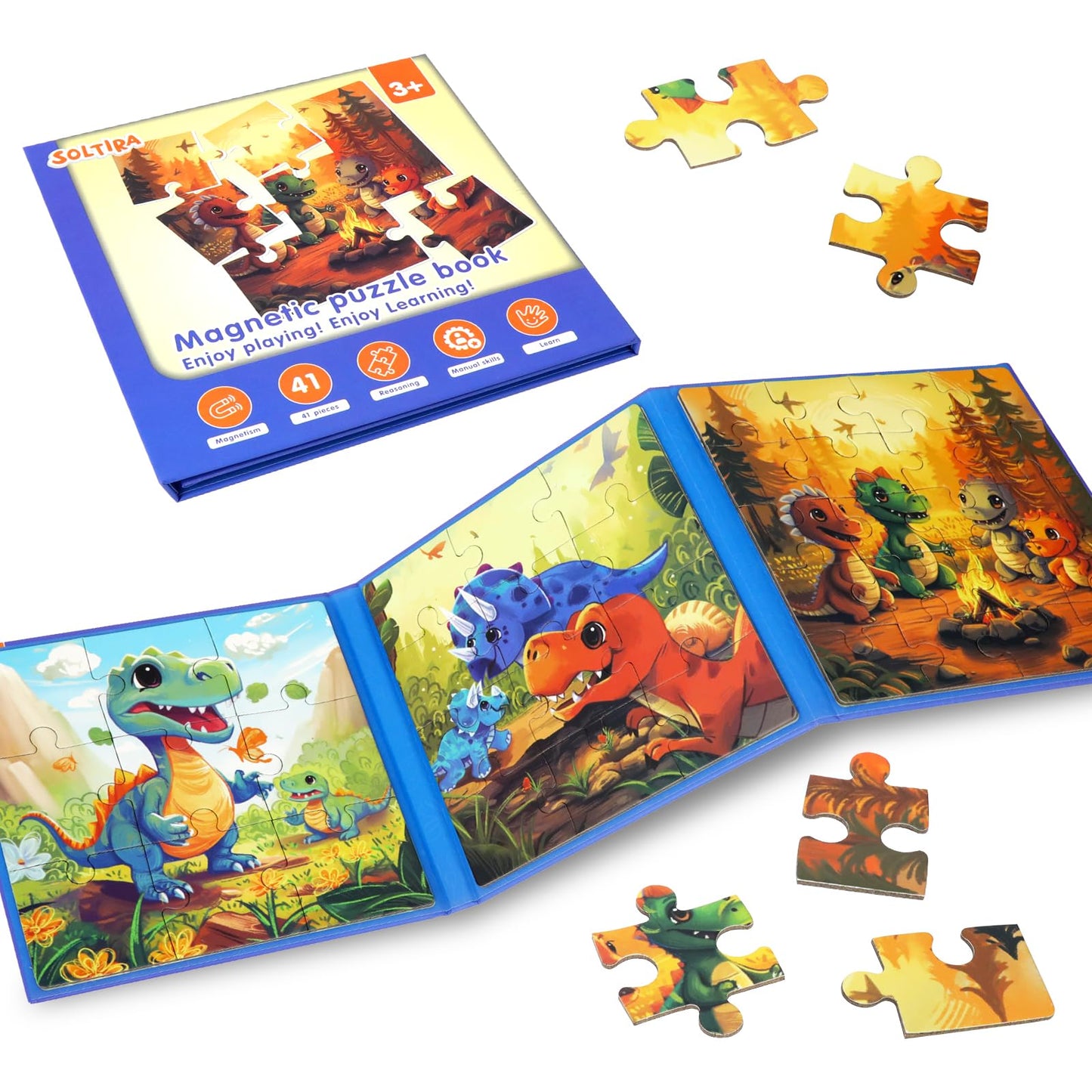 Dinosaur Magnetic Puzzles for Toddlers 3-5 36PCS-3 Animal Themes Puzzles for Kids 4-6 Travel Puzzle for Airplane/Car/Road Trip/Gift Toys for 3-5 Year Old Girls and Boys