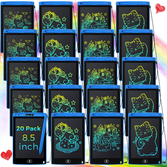 Zhehao 20 Pack LCD Writing Tablet for Kids: 8.5 Inch Colorful Drawing Doodle Boards - Reusable Erasable Doodle Board Educational Learning Toys Gifts for Toddlers Ages 3-8 Party Favors(Blue,Classic)
