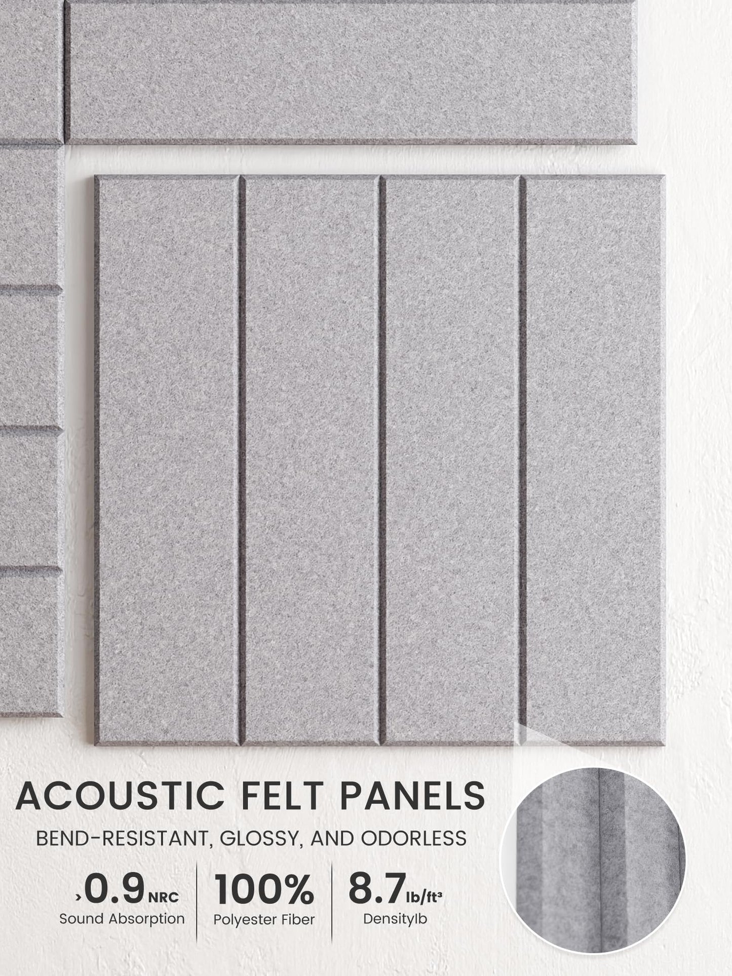 Bumusty Large Cork Board Alternative-48 x 36" Felt Bulletin Board Tiles, with 30 Pushpins, 70 Adhesive Tabs, Bold-Stripe 12-Pack, Cork Boards for Office Push Pin Board Felt Board-Soft Gray