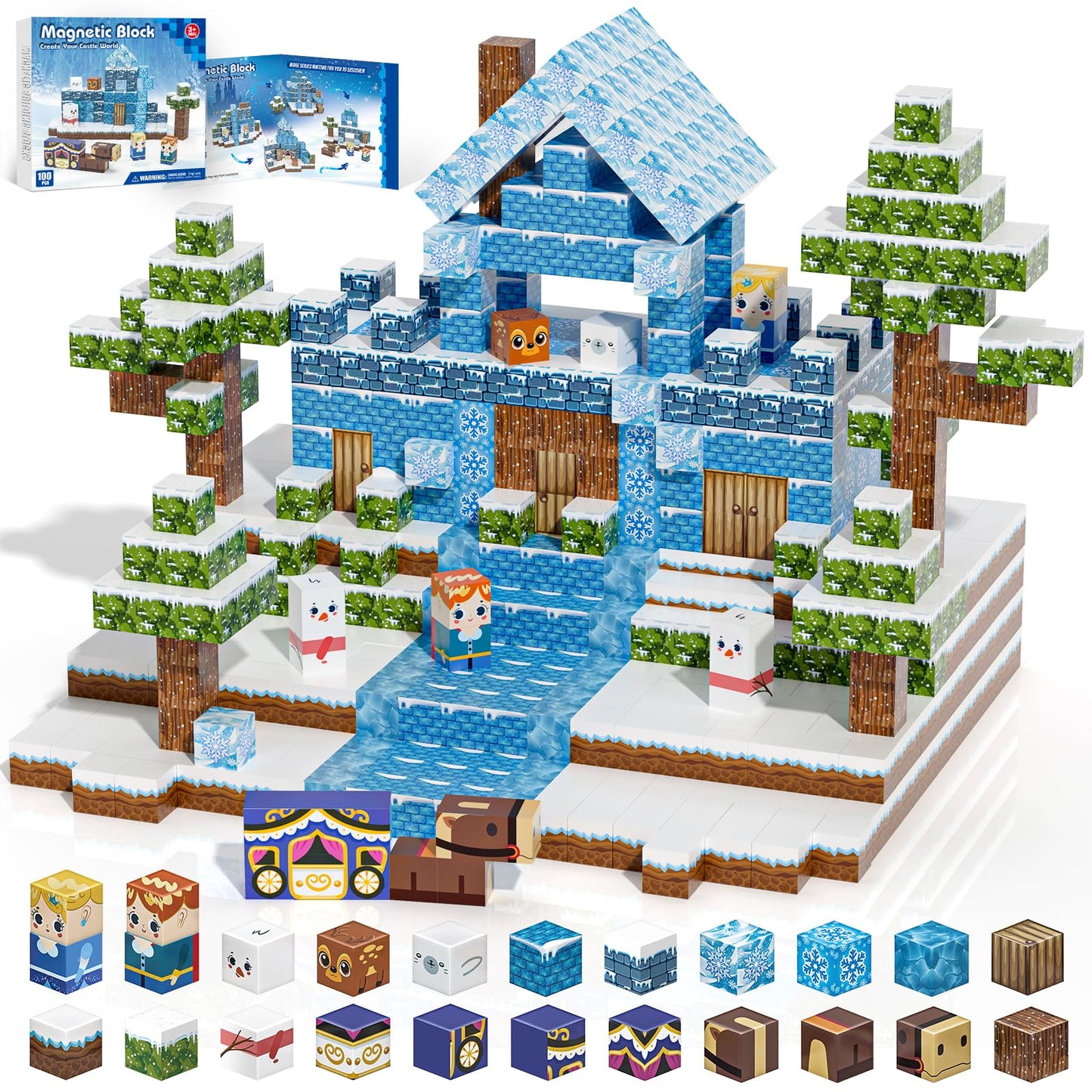 Gryxpox 100pcs Magnetic Blocks, Magnetic Blocks for Kids Ages 4-8, Magnetic Cubes Sets for Frozen Princess Castle Build, Stacking Magnets for Kids, Birthday Gifts for Boys and Girls Age 3+ Years Old