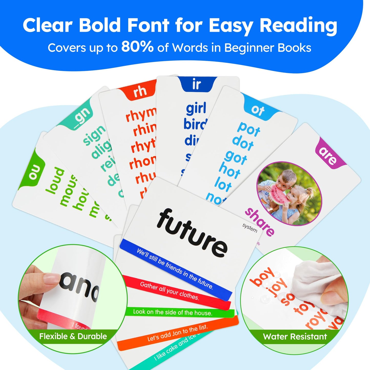 BenBen Sight Words & Phonics Flash Cards, 500 Sight Words & 800+ Words, Learn to Read CVC, Blends, Long Vowels, Dolch & Fry High Frequency Words for Pre-k Kindergarten 1st 2nd 3rd Grade Kids Ages 3-9