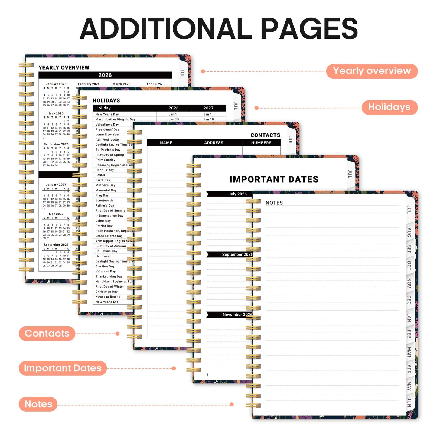 Planner 2026–2027, Weekly & Monthly Academic Organizer for School Year, Jul 2026–Jun 2027, Hardcover Planner with Tabs, Back to School Essential, 6.3" x 8.5", Wild Harmony