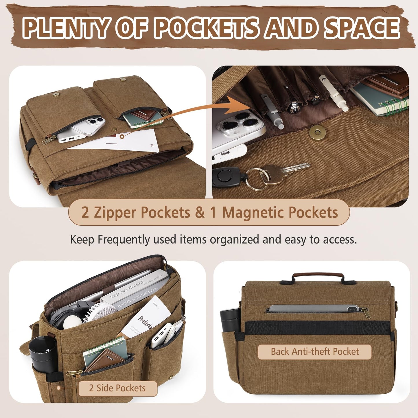 RAINSMORE Messenger Bag for Men, 15.6-17.3 inch Laptop Bag for Work College
