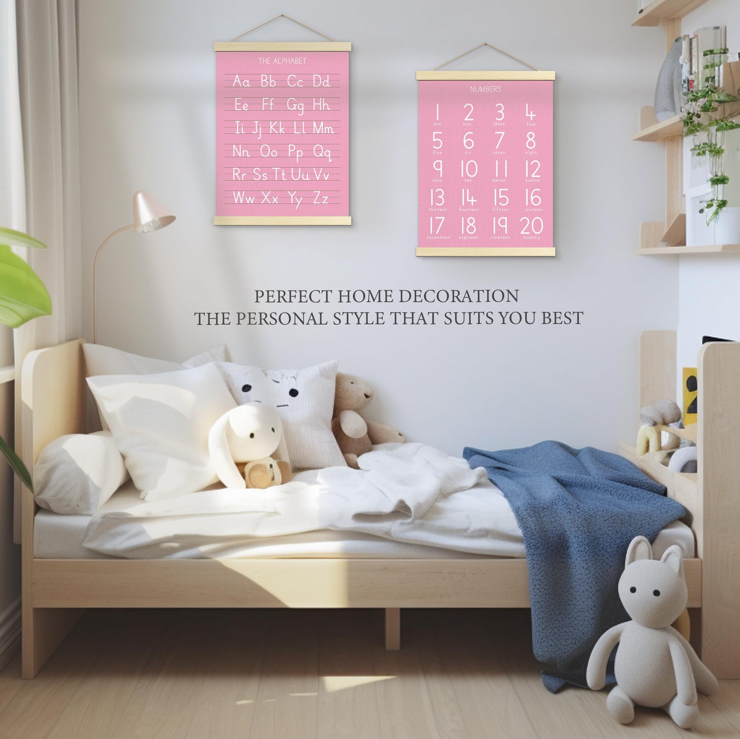Numbers Alphabet Poster for Toddlers,Educational Wall Chart for Nursery Kids Learning, Homeschool & Playroom Decor and Bedroom for Wooden Hanger Frame Set of 2, 12x18 Inch - A04