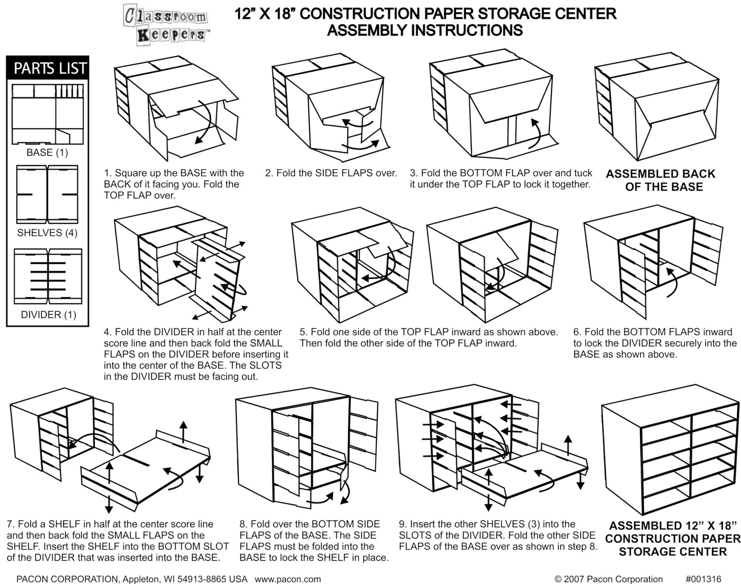 Classroom Keepers 12" x 18" Construction Paper Storage, 10-Slot, White, 17" H x 27" W x 19" D, 1 Unit