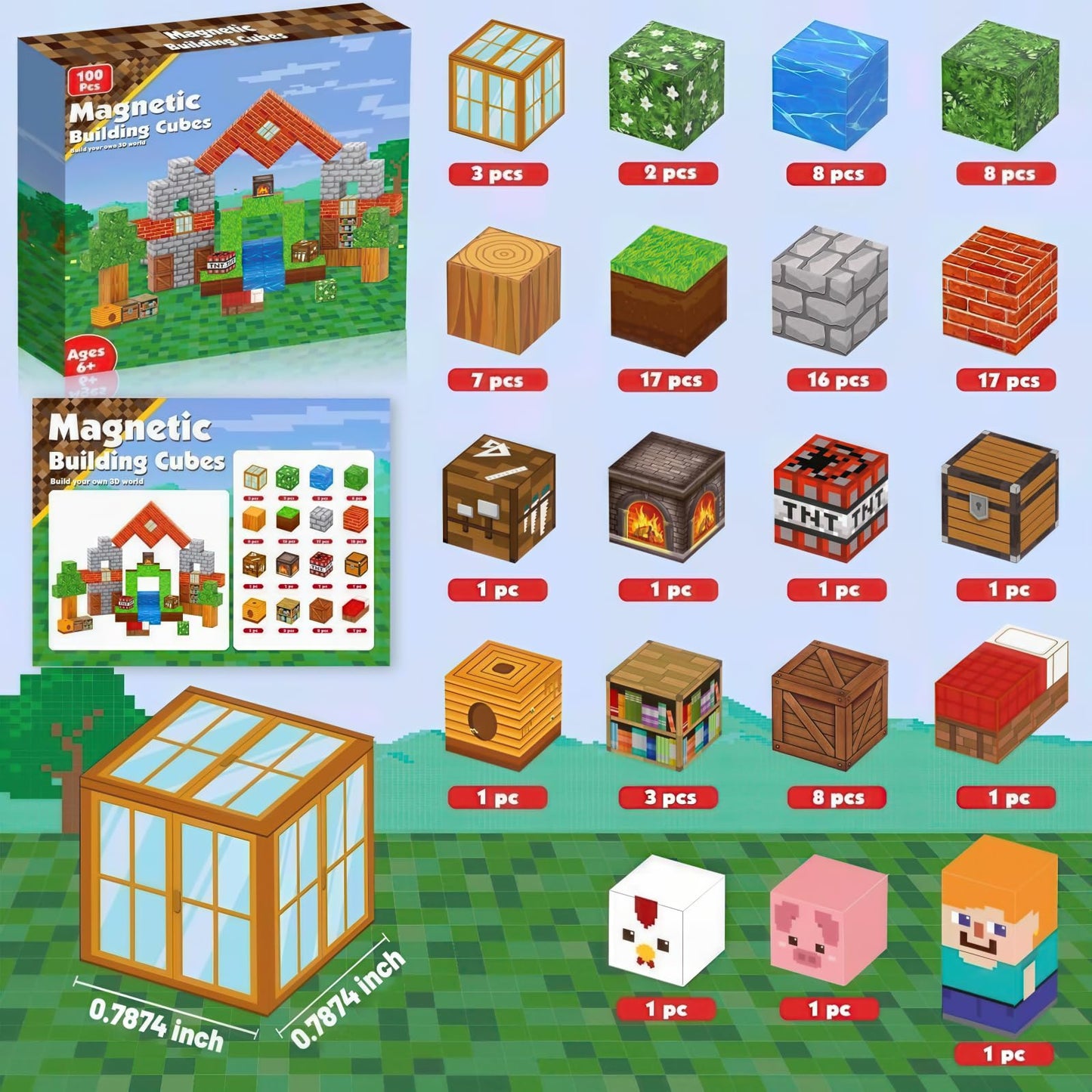 ILIEMOC 100 Pcs 0.8 Inch Magnetic Blocks for Creative Building and Stacking, Magnetic Cubes for Open-Ended World Style STEM Play for Kids Ages 3+ for Boy & Girl