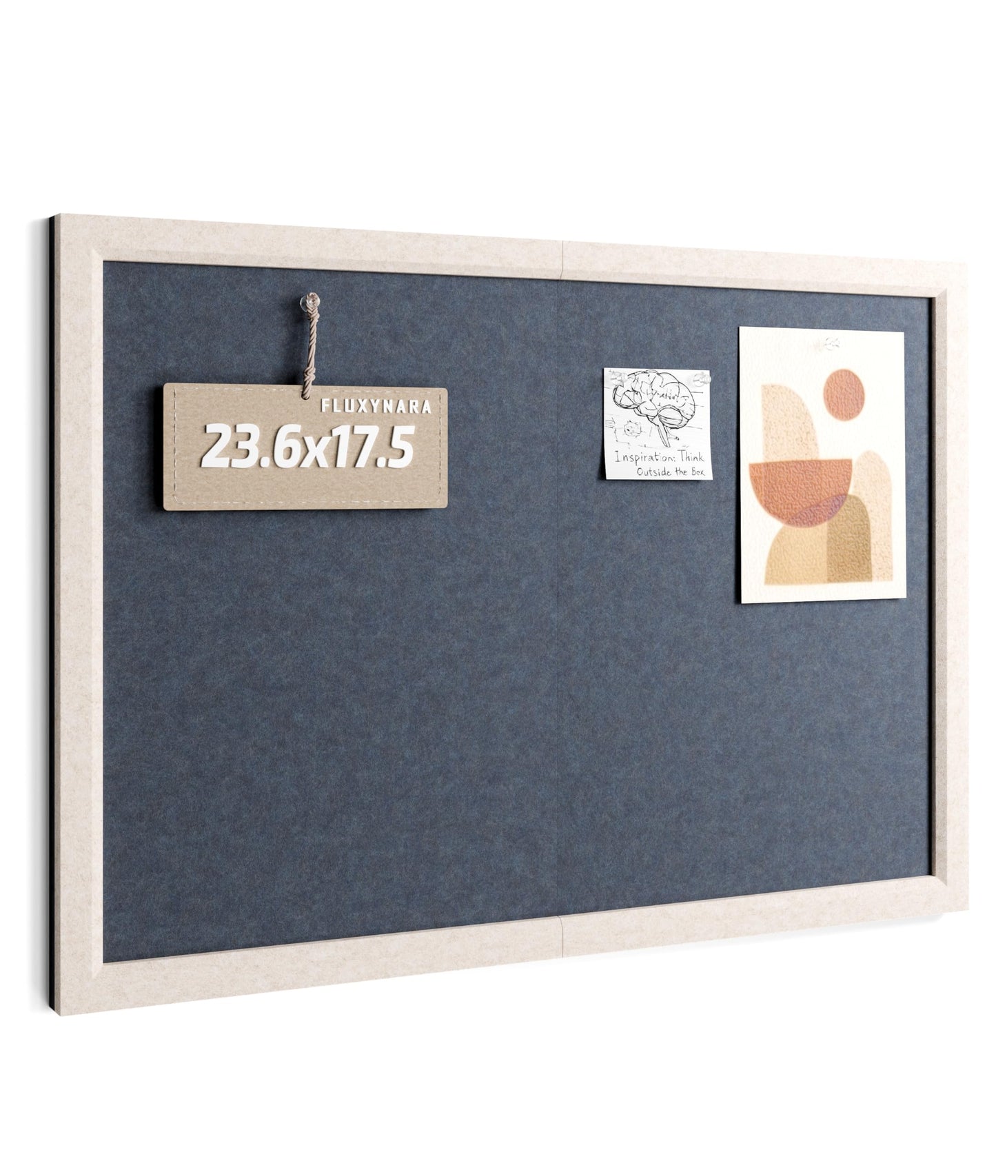 Fluxynara Foldable Cork Board Alternative, Felt Bulletin Board 23.6" x 17.5" Oatmeal Frame with 12 Adhesive Tabs, Pin Board for Home Office, Classroom, Entryway, Kitchen Wall Decor—Navy Blue