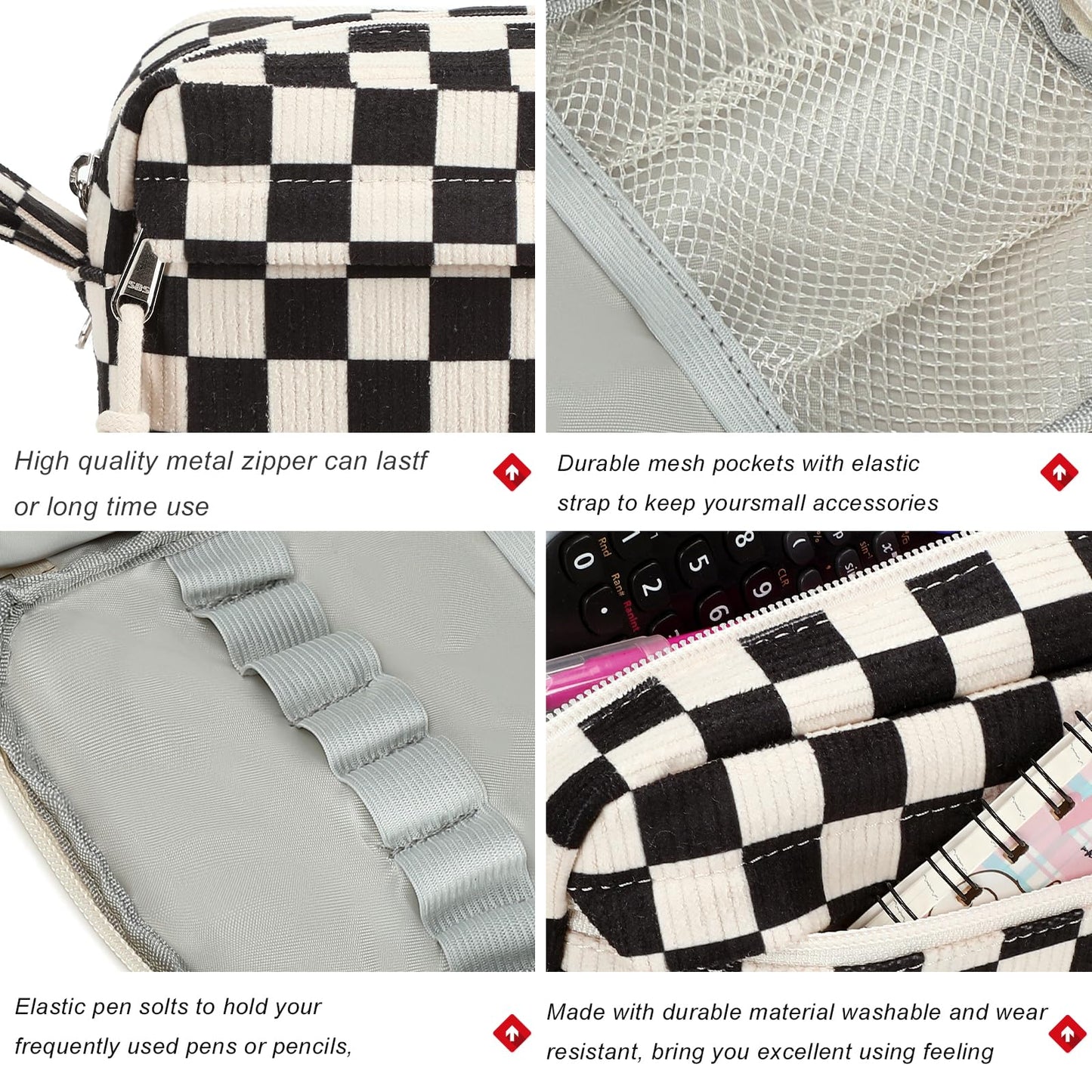 Bluboon Big Capacity Pencil Case Pouch Pen Case School Supplies - Cute Pencil Box Bag for Teen Girls Boys Women Man (Black White Checked)