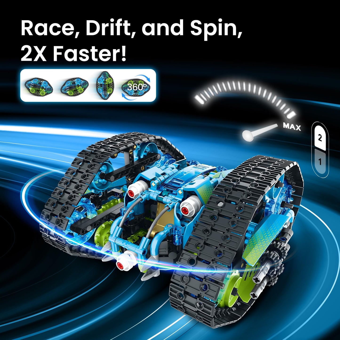 Sillbird Robot Car Building Kit with Remote Control STEM Gifts for Boys Ages 8-14, Technic Coding Stunt Racer Toys for Kids Birthday, Buildable 5in1 Models with 662 Pieces