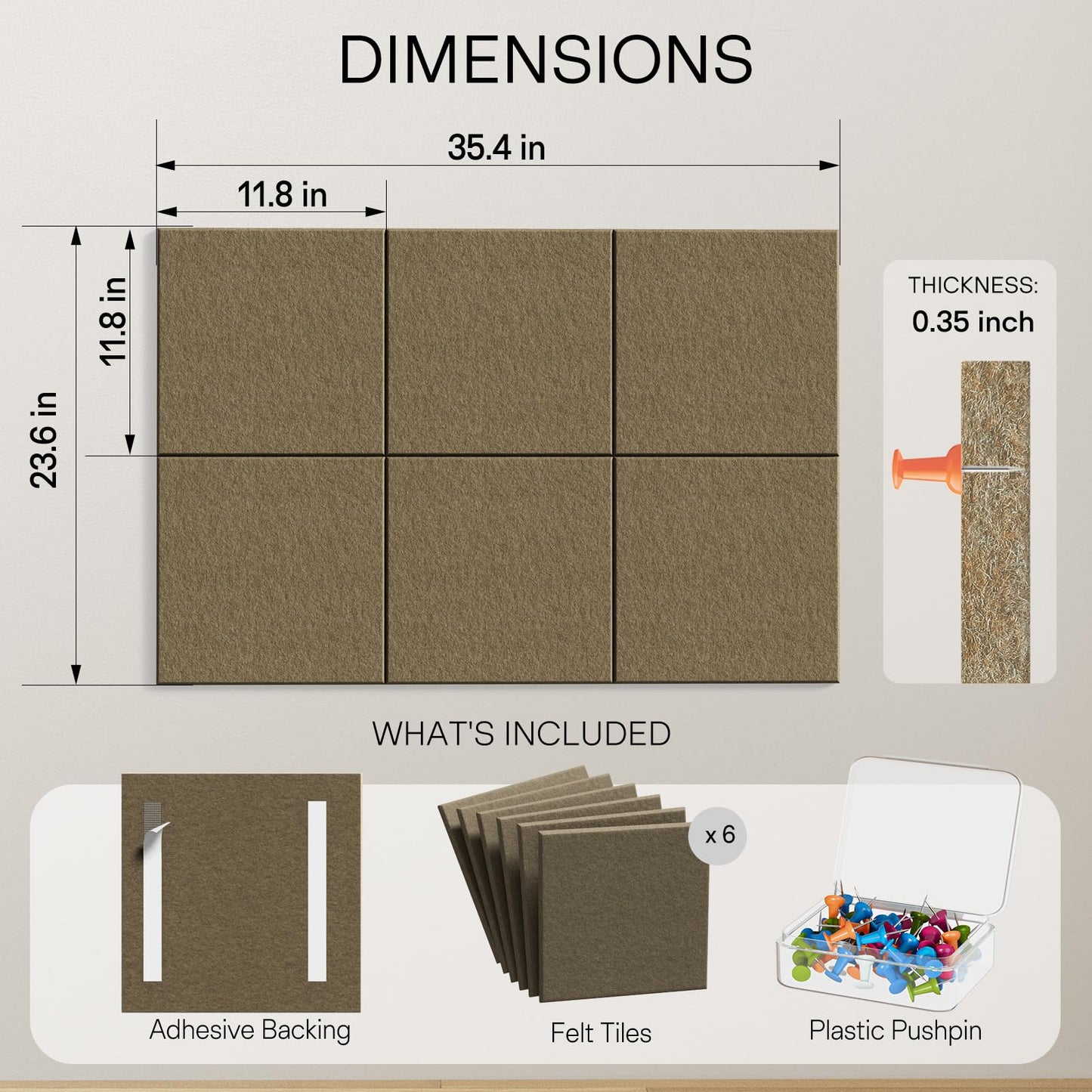 MaxGear Large Cork Board for Wall 36" x 24", Espresso Bulletin Board, 6 Pack Felt Wall Tiles with Pushpins, Cork Boards for Office Push Pin Board Tack Board Felt Board