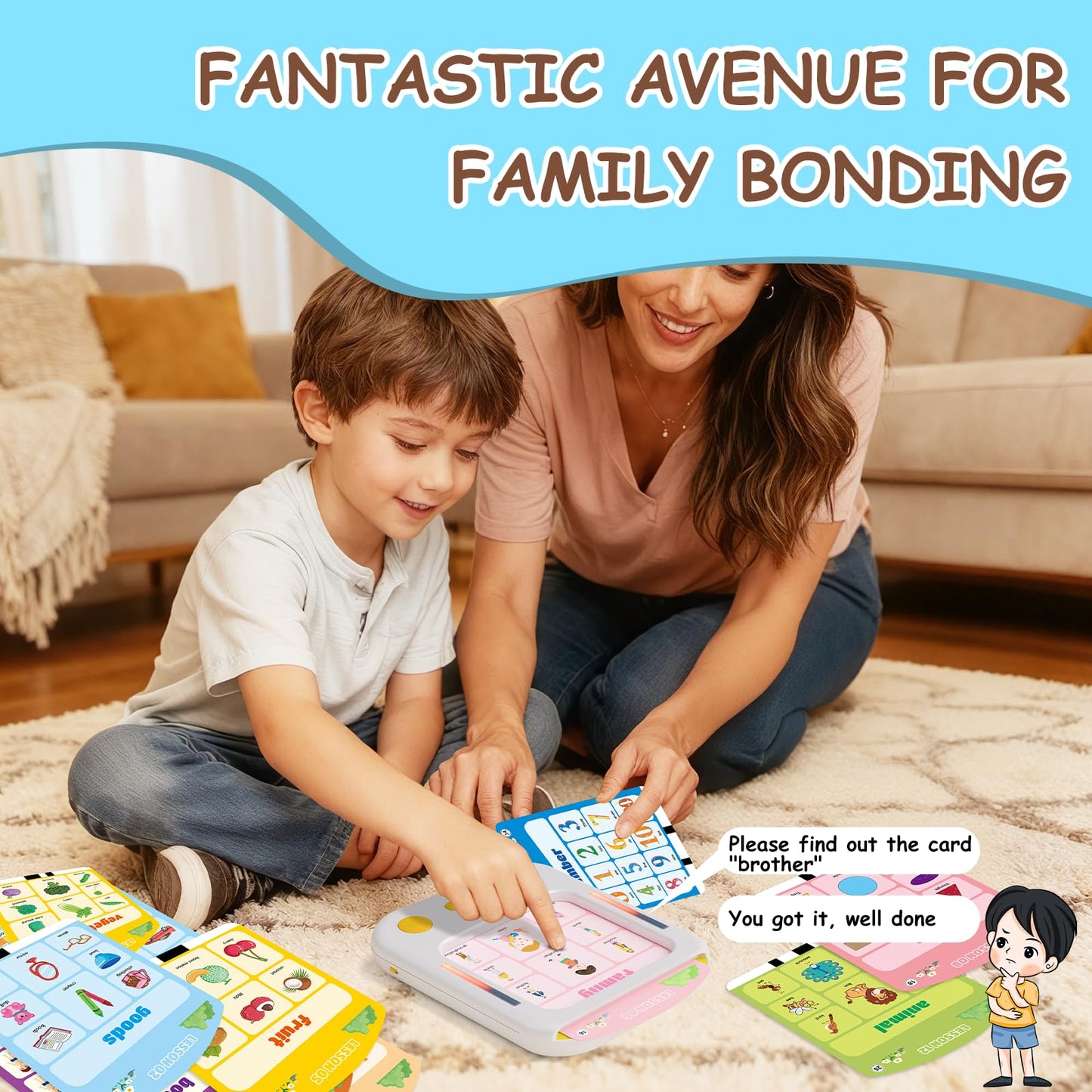 Interactive Educational Learning Tablet Toy for Kids,Screen-Free Phonics Learning Toy with 30 Flash Cards for Alphabets, Numbers, Words, Animals, Learn to Read for Boys Girls 3-5 Years Old, White