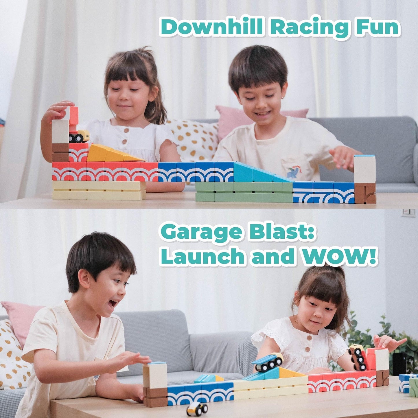 QBI Magnetic Blocks Play Starter Set – STEM Magnet Building Toys for Kids Ages 3-5, 4-in-1 Race Car Track with 4 Cars & 2 Ramps, Birthday Gift (36 PCS)