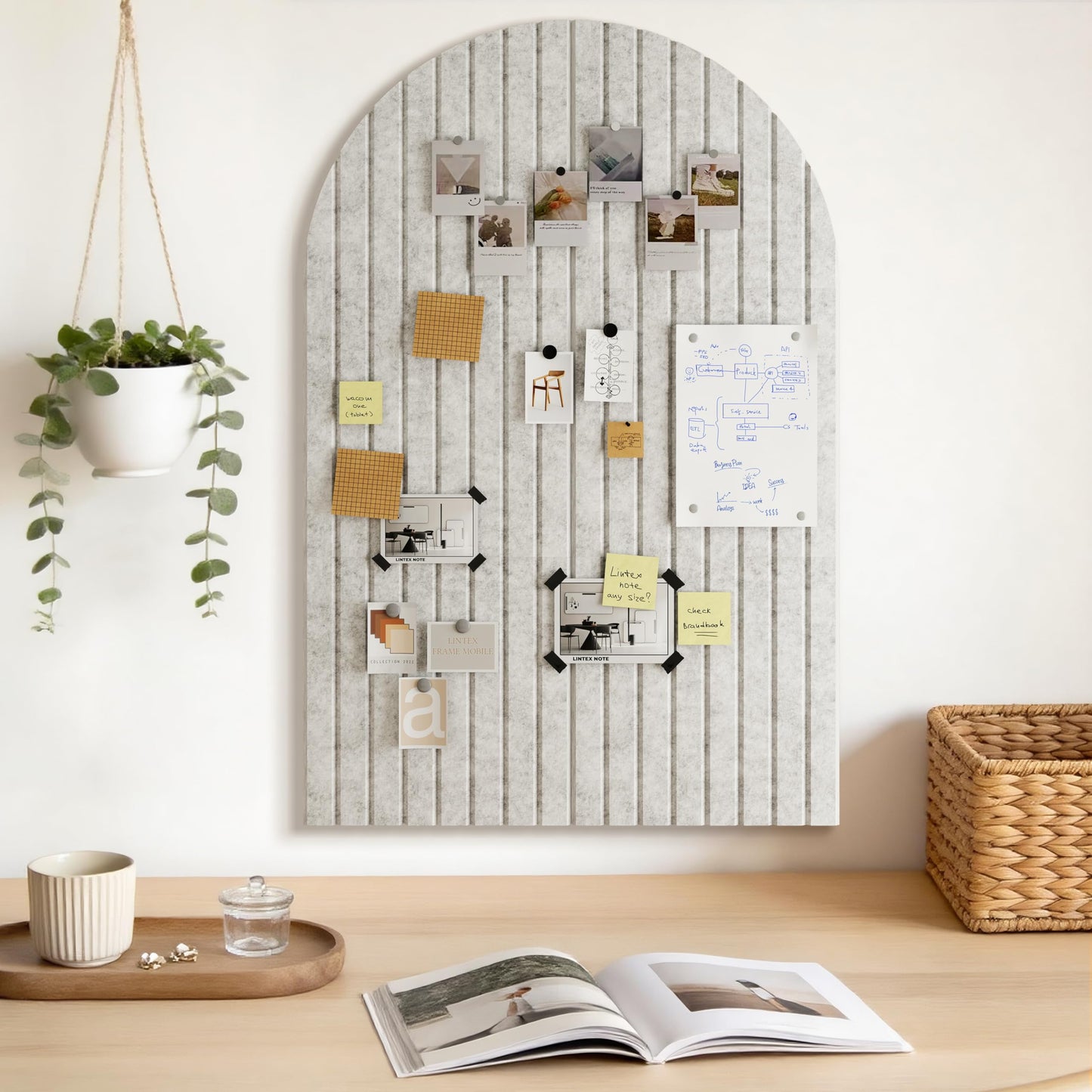 JBER Large Arched Felt Bulletin Board 36" x 24" - 6 Pack Felt Wall Tiles, Cork Board Alternative to Use in Office & Home Decor, Classroom Decor, Vision Board to Display Your Photos(Silver Gray)
